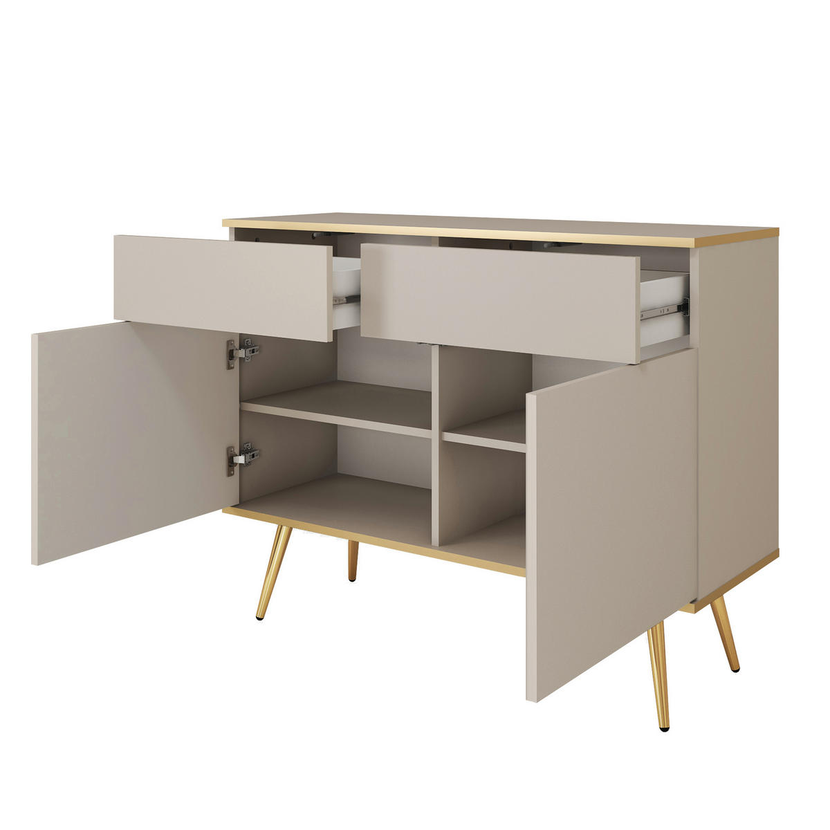 SIDEBOARD BANFF KOM2-2D2S Goldene Metallbeine, Beige - Beige, Holzwerkstoff/Kunststoff (107/85/39cm) - Komodee