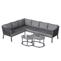GARTENLOUNGE-SET für 6 Personen Garten-Essgruppe mit zwei Couchtische und ein Sofa - Grau, Textil/Metall - STILVORA