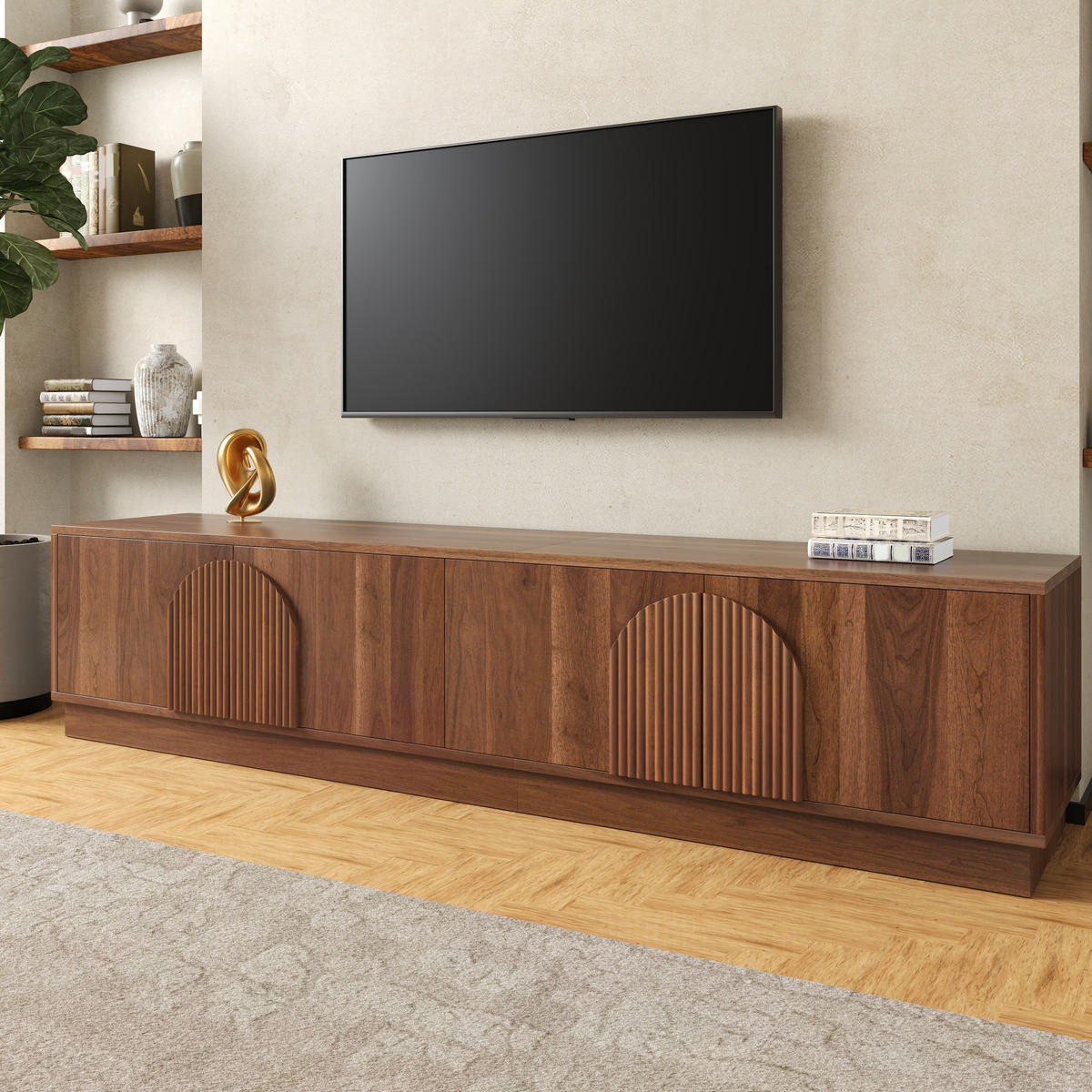 TV-ELEMENT180X40X44,5CM NussbaumRetroDesign mit LEDBeleuchtung PushtoOpen - Walnussfarben, Holz (47.5/18.49/115.49cm) - Raelunyi
