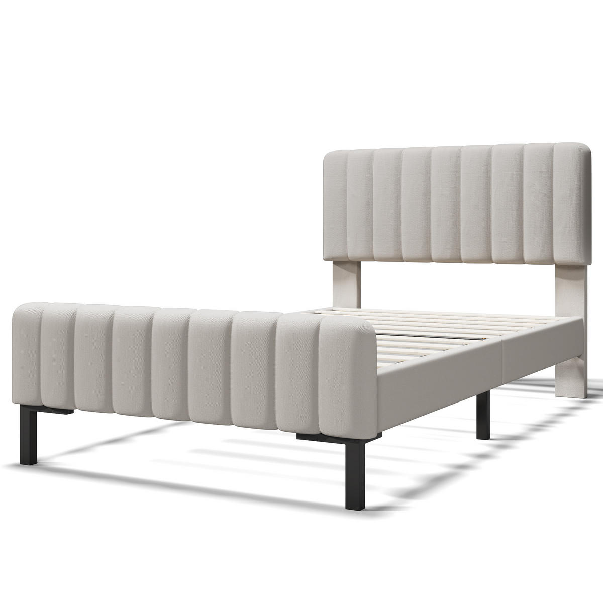 BETT mit Matratze 90x200 cm Leinen Grau-Beige - Grau, Holz (90/200cm) - Meubliv