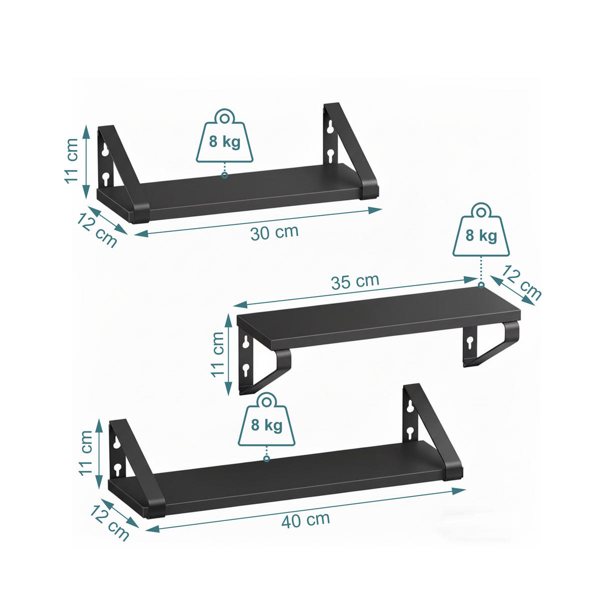 WANDREGAL-SET - Schwarz, Holzwerkstoff/Metall (40/11/12cm) - Relaxdays