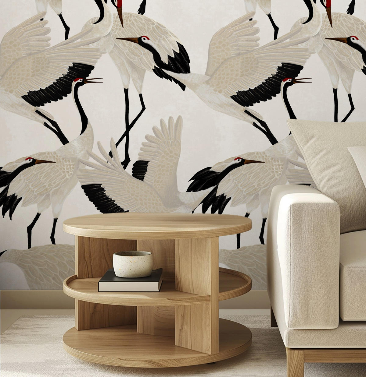 TAPETE Reiher aus echtem Papier, 200x280cm, 8 Bögen - Weiß, Papier (200/280cm) - WALLPAPERS4BEGINNERS