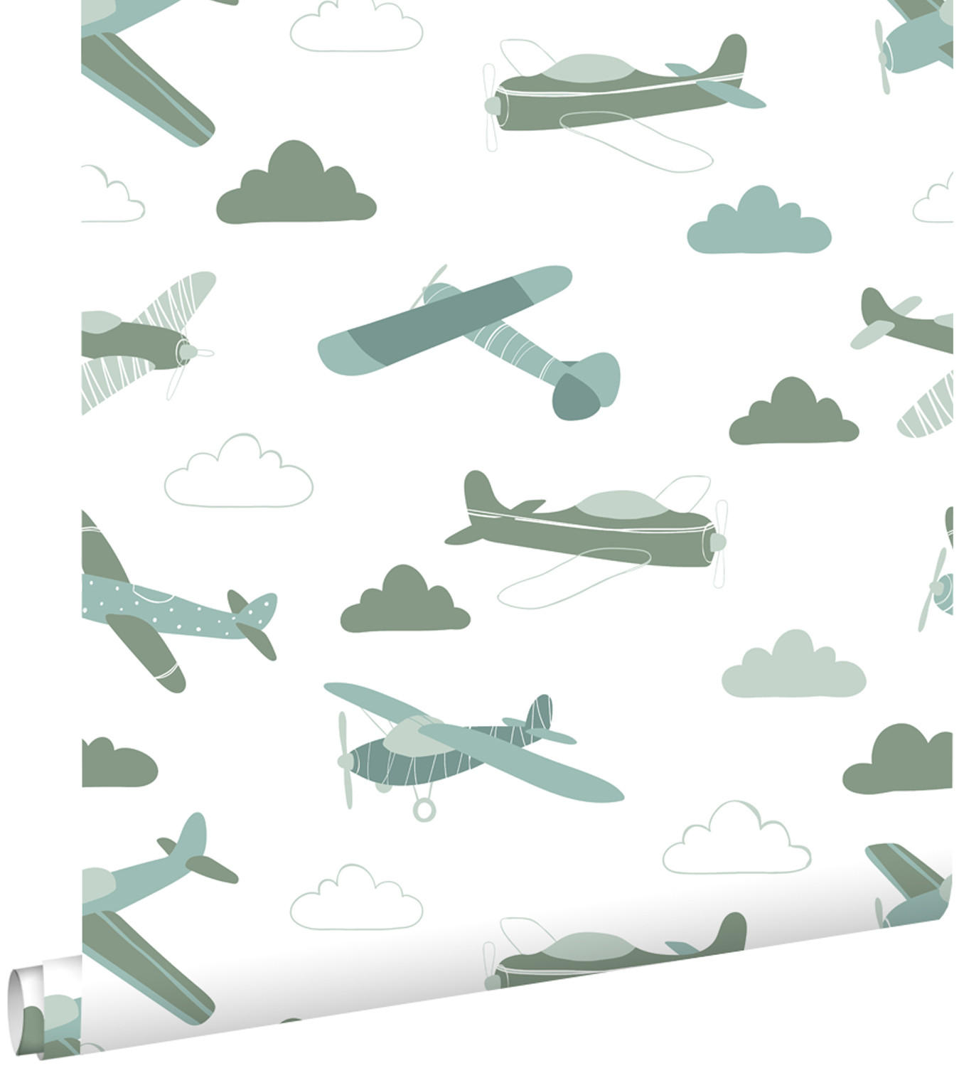TAPETE Flugzeuge 50 x 900 cm - Grün, Papier (50/0.1cm) - ESTAhome