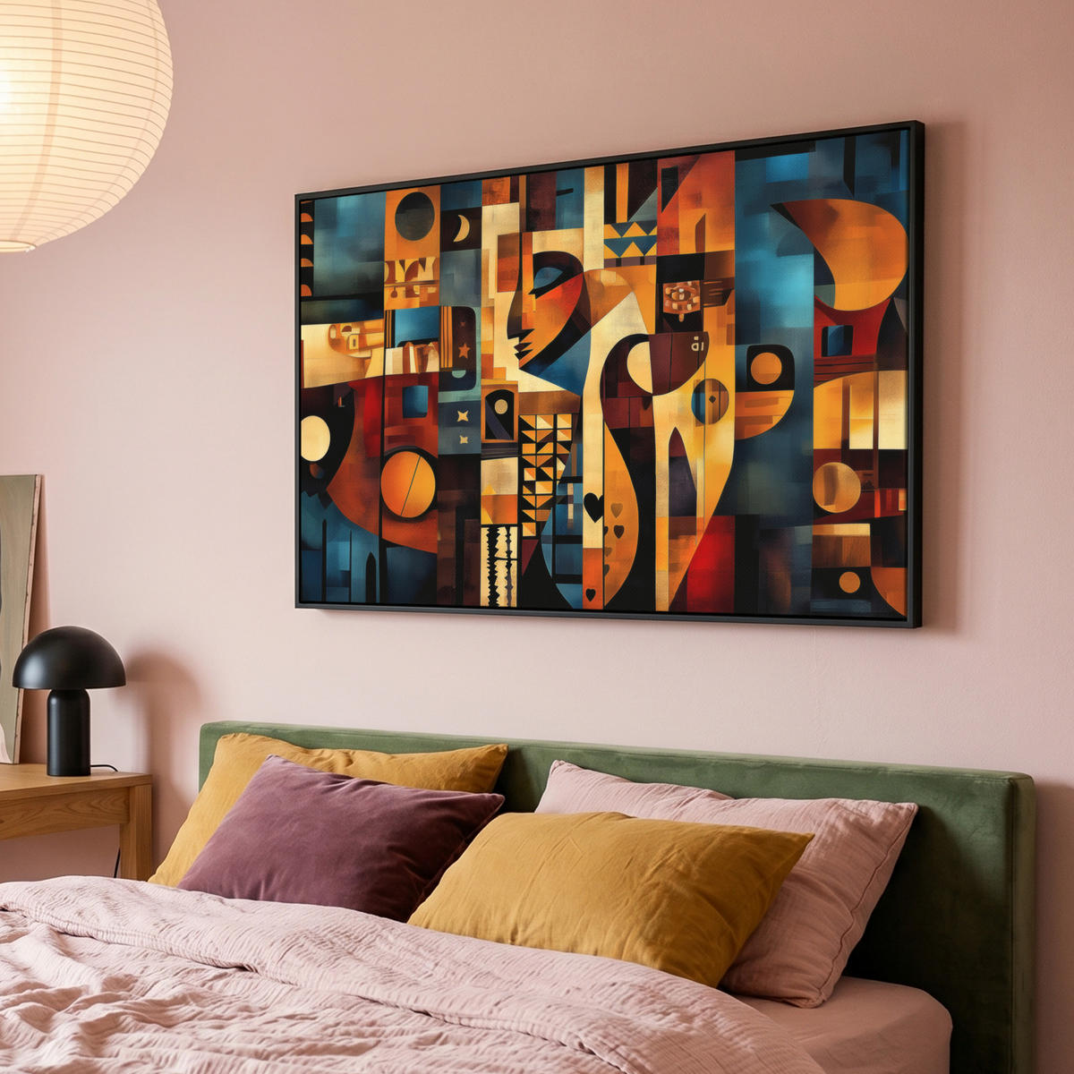 LEINWAND Bilder mit Rahmen - Figuren - Abstrakt - Symbole - 150x100 - Terracotta, Textil (150/100cm) - MuchoWow
