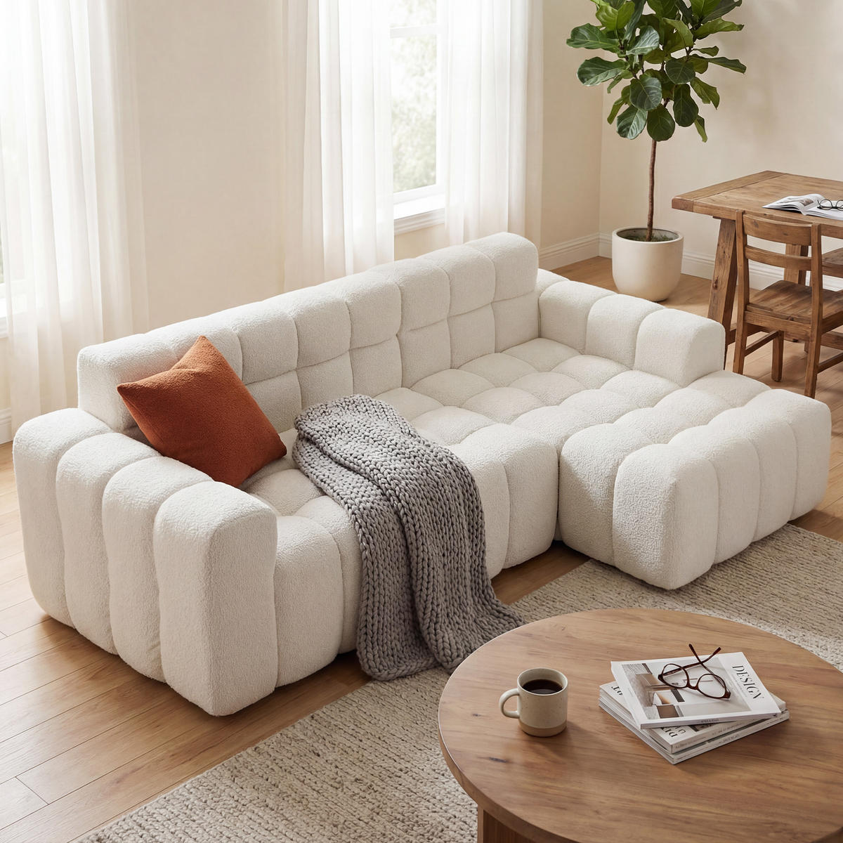 ECKSOFA 249,9/99/59,9 cm Weiß Modulares Sofa L-Form - Weiß, Textil (249.9/99cm) - OKWISH