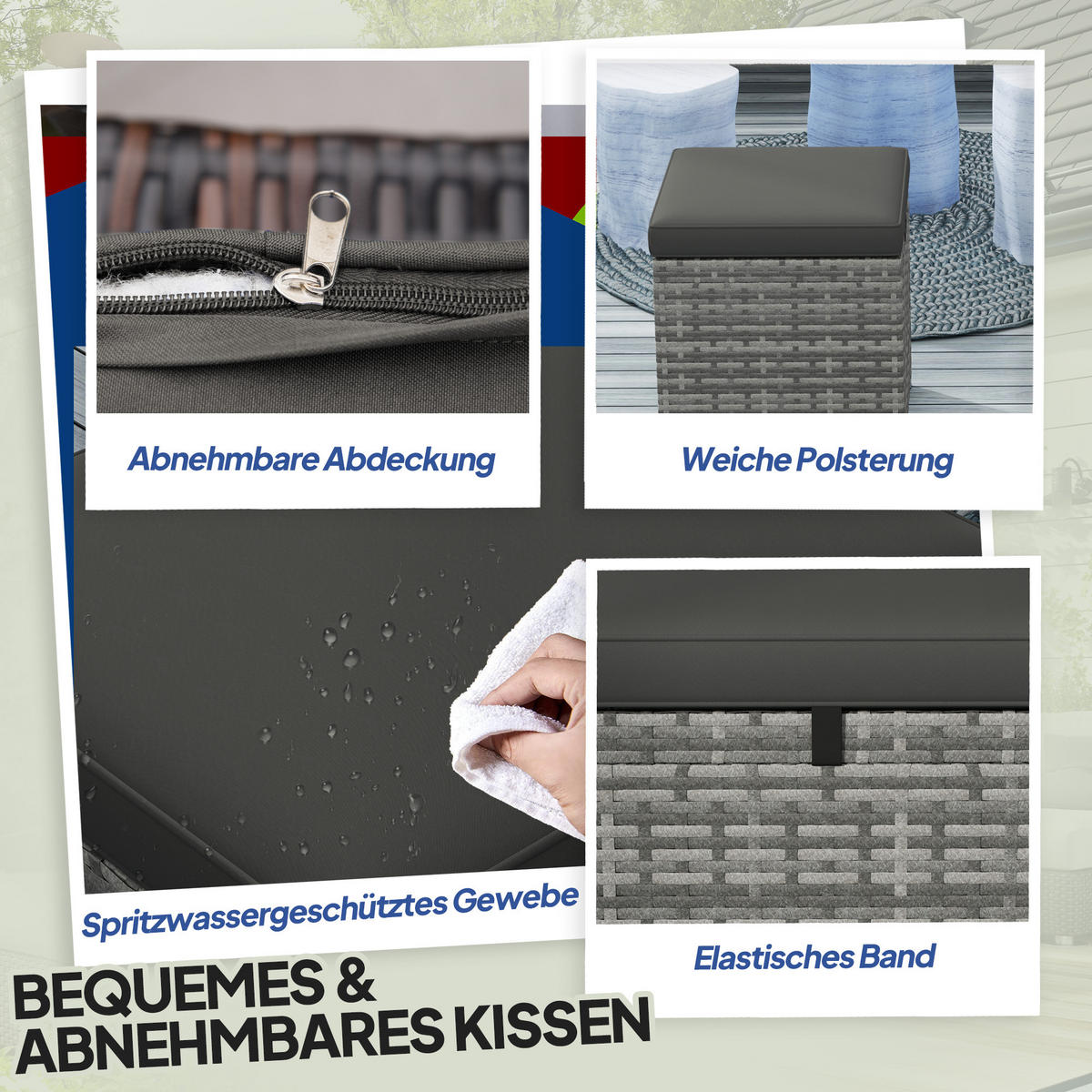 HOCKER 2er-Set mit Rattanoptik Stauraum 120 kg belastbar - Dunkelgrau, Metall (40/41/40cm) - Outsunny