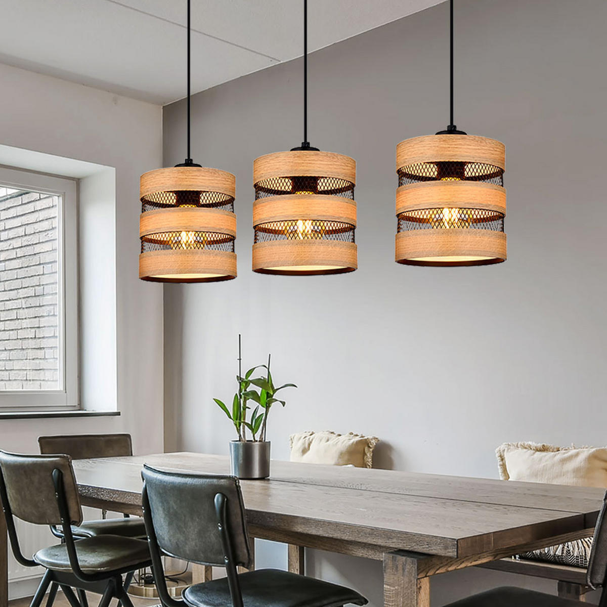 LED HÄNGELEUCHTE SOENI Braun Holz Metall - Braun, Metall (75/18/120cm) - Globo Lighting