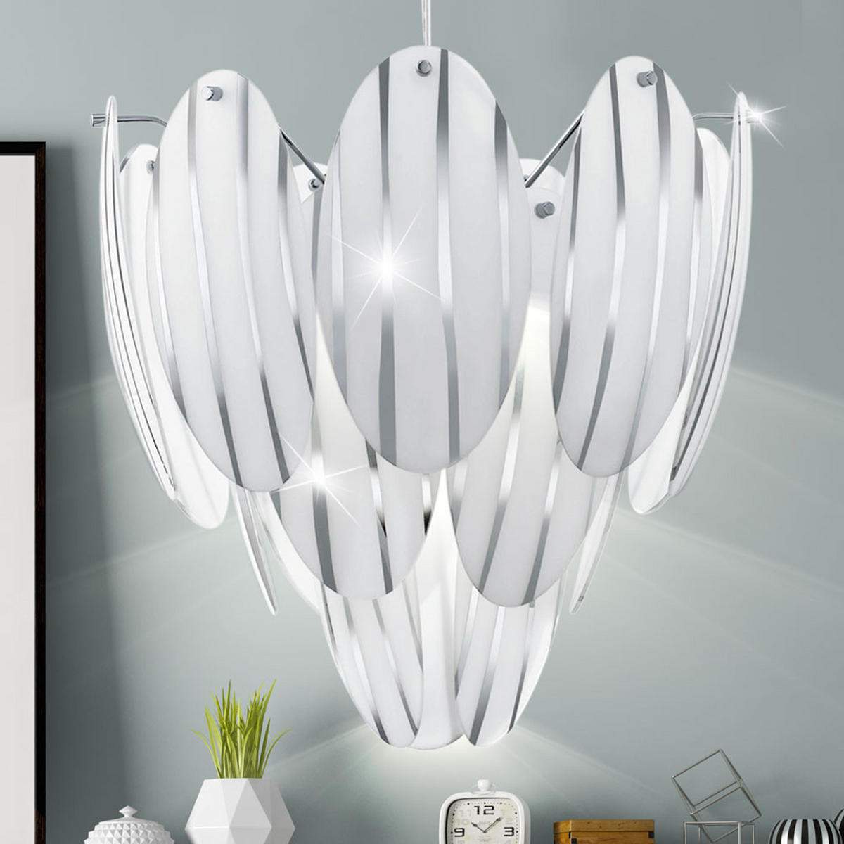 HÄNGELEUCHTE Glas Stahl Chrom Silber - Silberfarben, Glas (39/39/110cm)