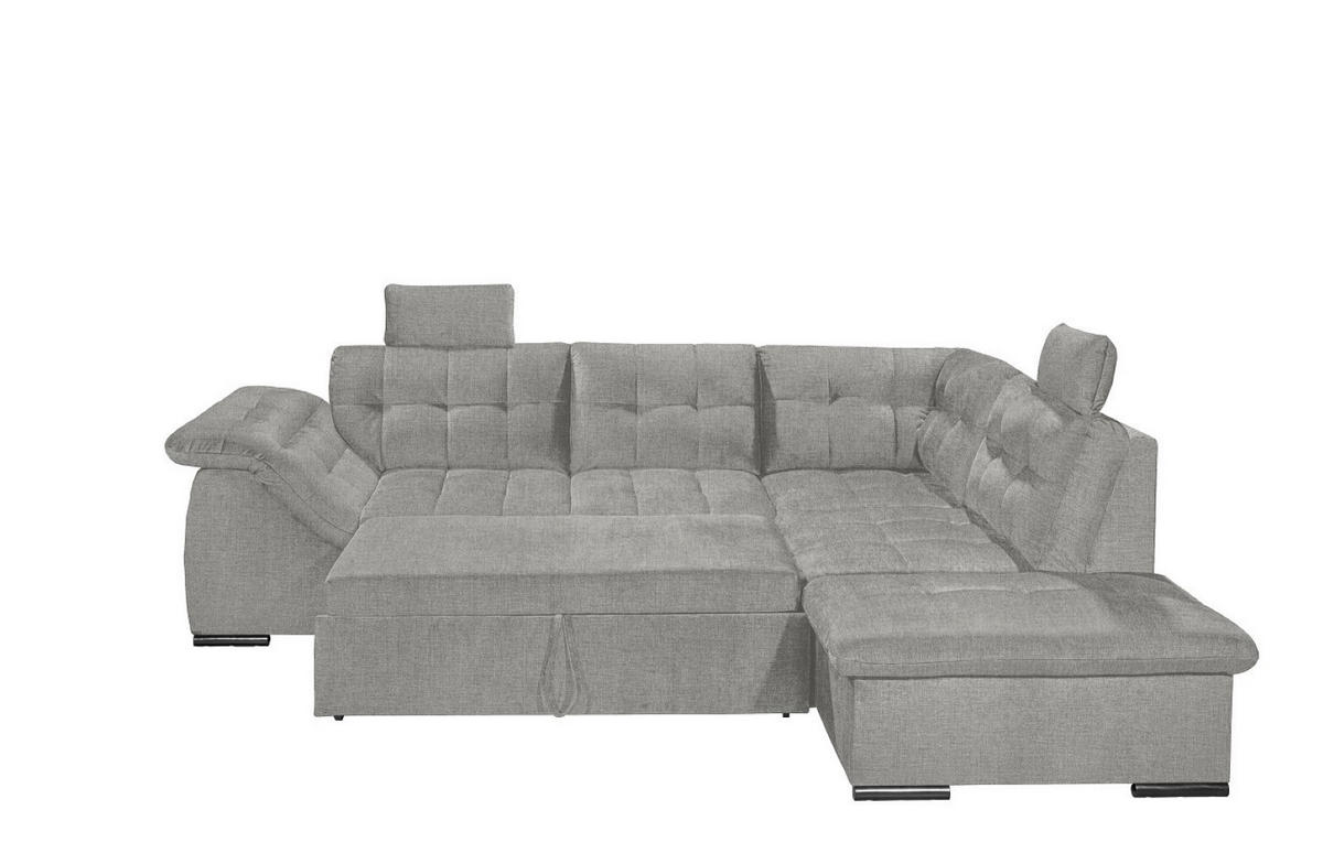 ECKSOFA mit Schlaffunktion und Bettkasten, verstellbare Armlehnen - Hellgrau, Textil (283/217cm) - ed exciting design