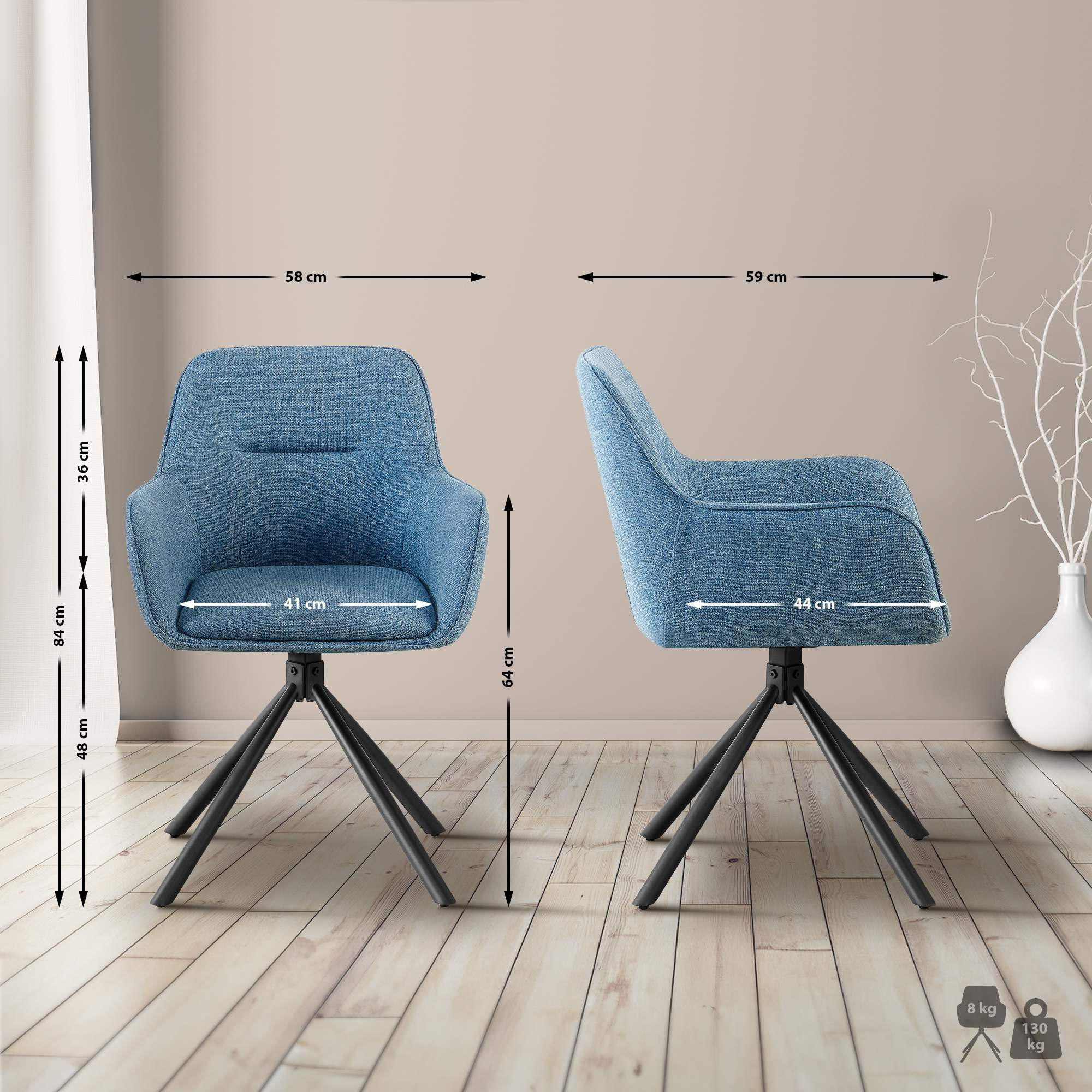 Thumbnail - CLP Armlehnenstuhl, Blau, Textil, 58x84x59 cm, Esszimmer, Stühle, Esszimmerstühle, Armlehnenstühle