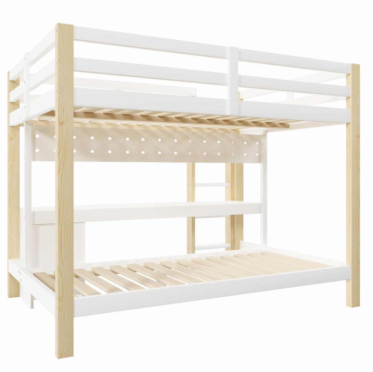 ETAGENBETT 140x200 und 90x200 cm in Weiß/Natur mit Schreibtisch, Schubladen und LED - Weiß, Holz (140/200cm) - IVMEU