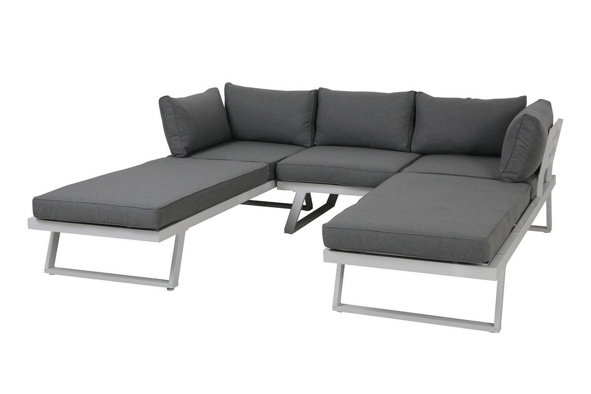 GARTENLOUNGE-SET Yala Ecksofa, 1 Couchtisch, 4 Sitzkissen, 7 Rückenkissen - Grau, Metall - TPFGarden