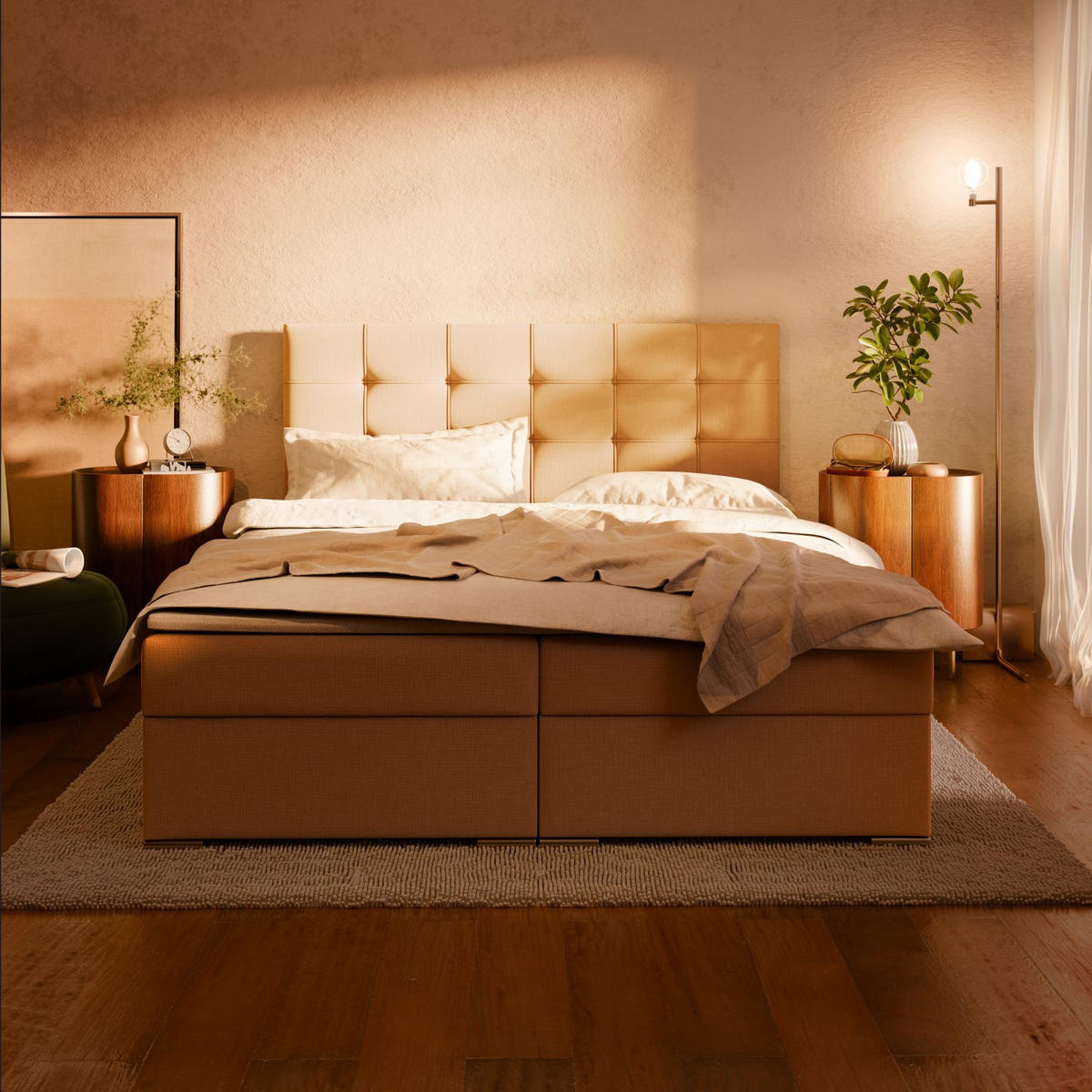 BOXBETT MIT KOPFTEIL 160x200 ELDA, Beige - Beige, Textil (160/200cm) - Mebligo