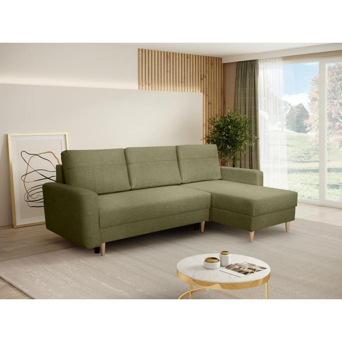 ECKSCHLAFSOFA Vega mit Universelle Ottomane Grün - Grün, Textil (225/150cm) - Beautysofa