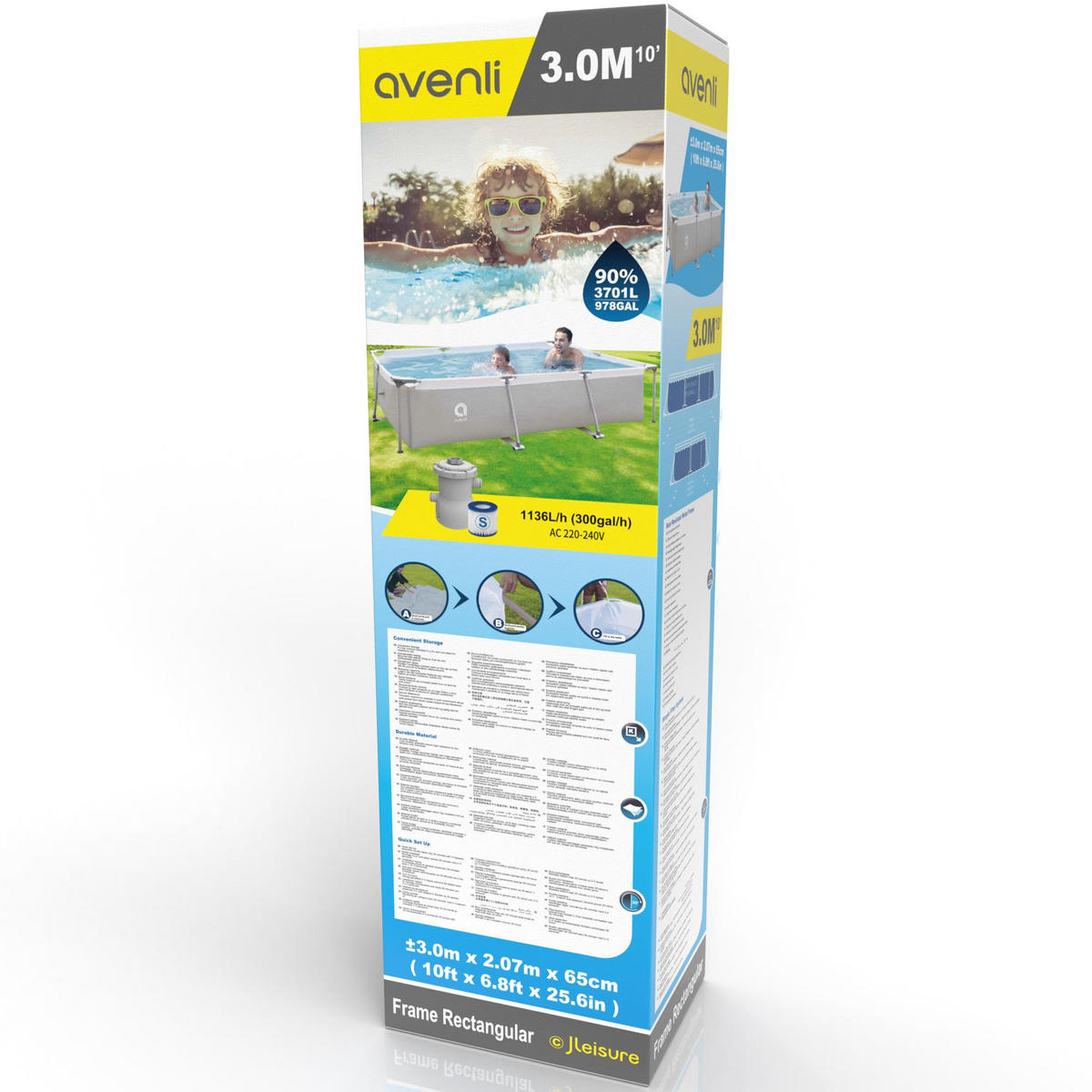POOLSET Frame Pool300x207x65 cm rechteckig mit Pumpe grau - Grau, Kunststoff (207/65/300cm) - Avenli