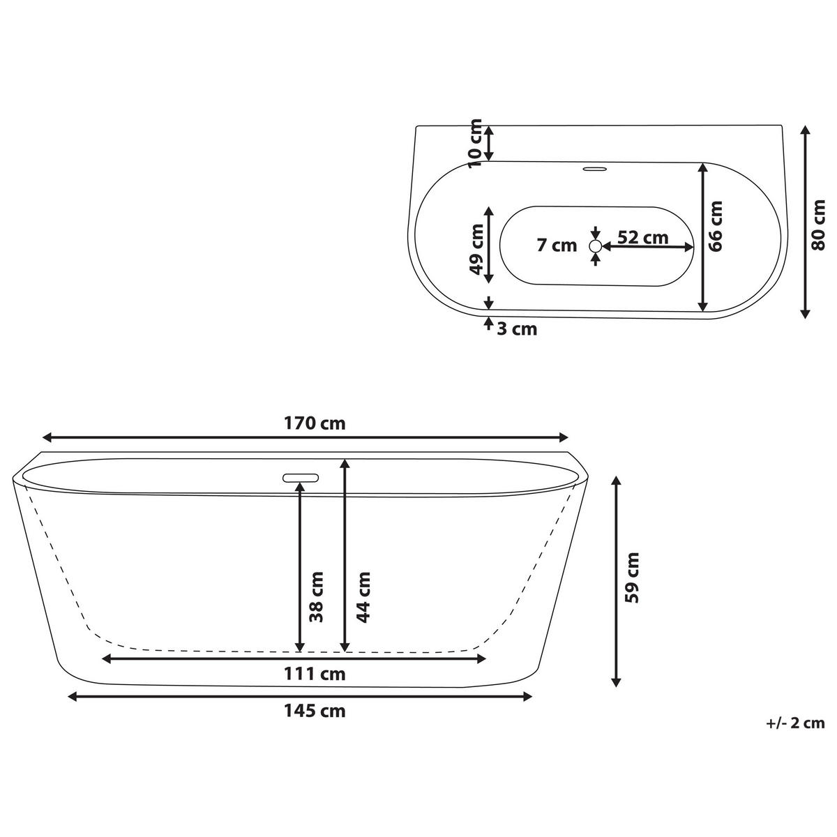 BADEWANNE 80x170x59 cm schwarz Harvey - Schwarz, Kunststoff (80/58/170cm) - Beliani
