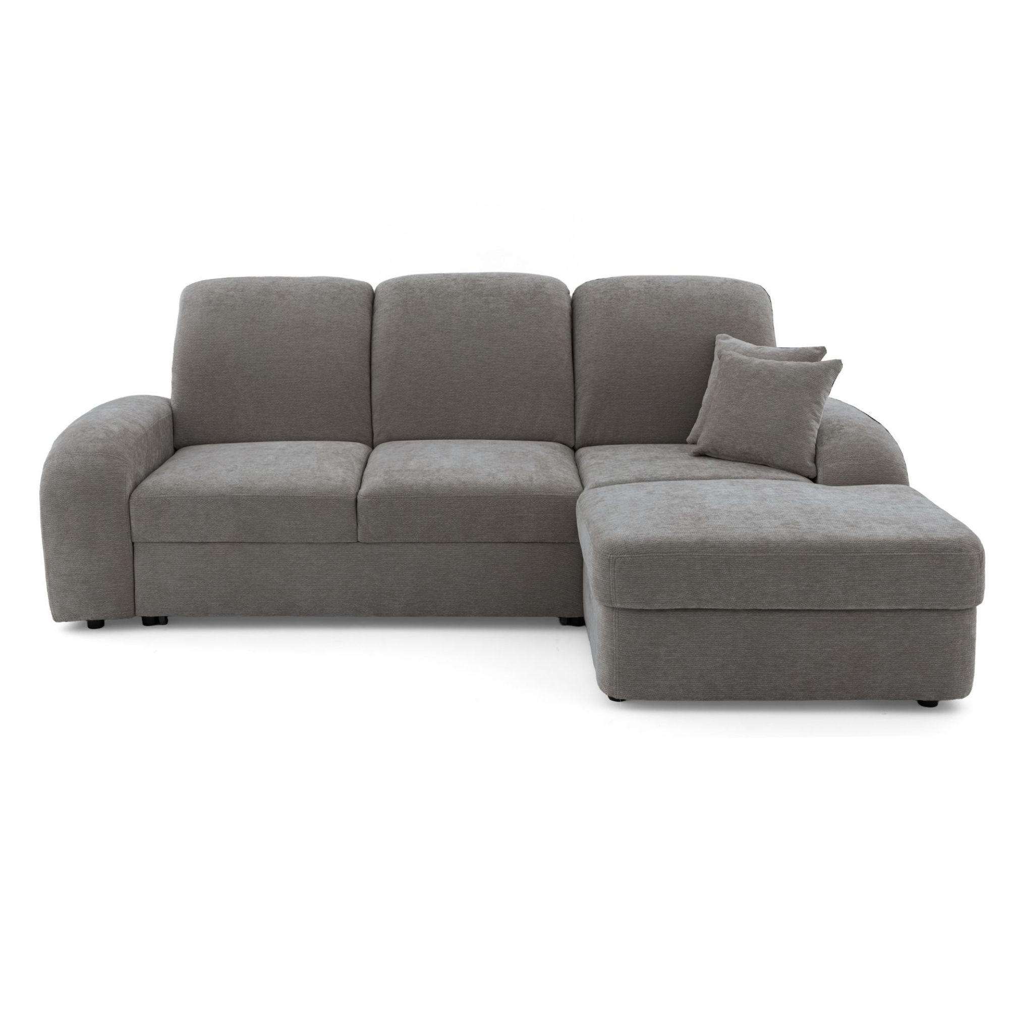 ECKSOFA VIBE S Rechts mit Schlaffunktion 130x202 Chenille Grau - Schwarz/Grau, Holz/Kunststoff (156/255cm) - Muffo