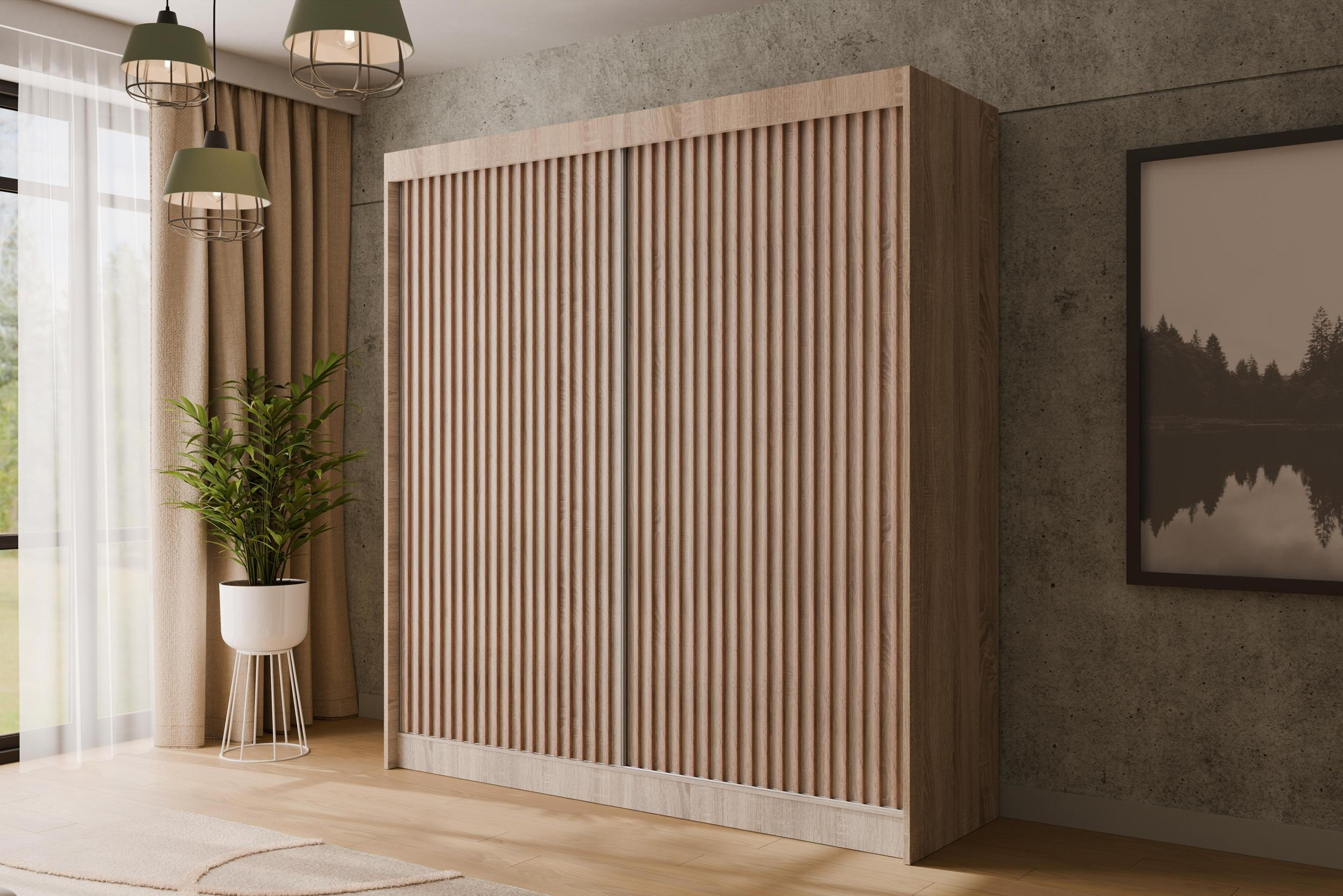 Thumbnail - Altdecor Kleiderschrank, Sonoma Eiche, Sonoma Eiche, Eiche Wotan, Holzwerkstoff, 200x215x61 cm, Schlafzimmer, Kleidersch...