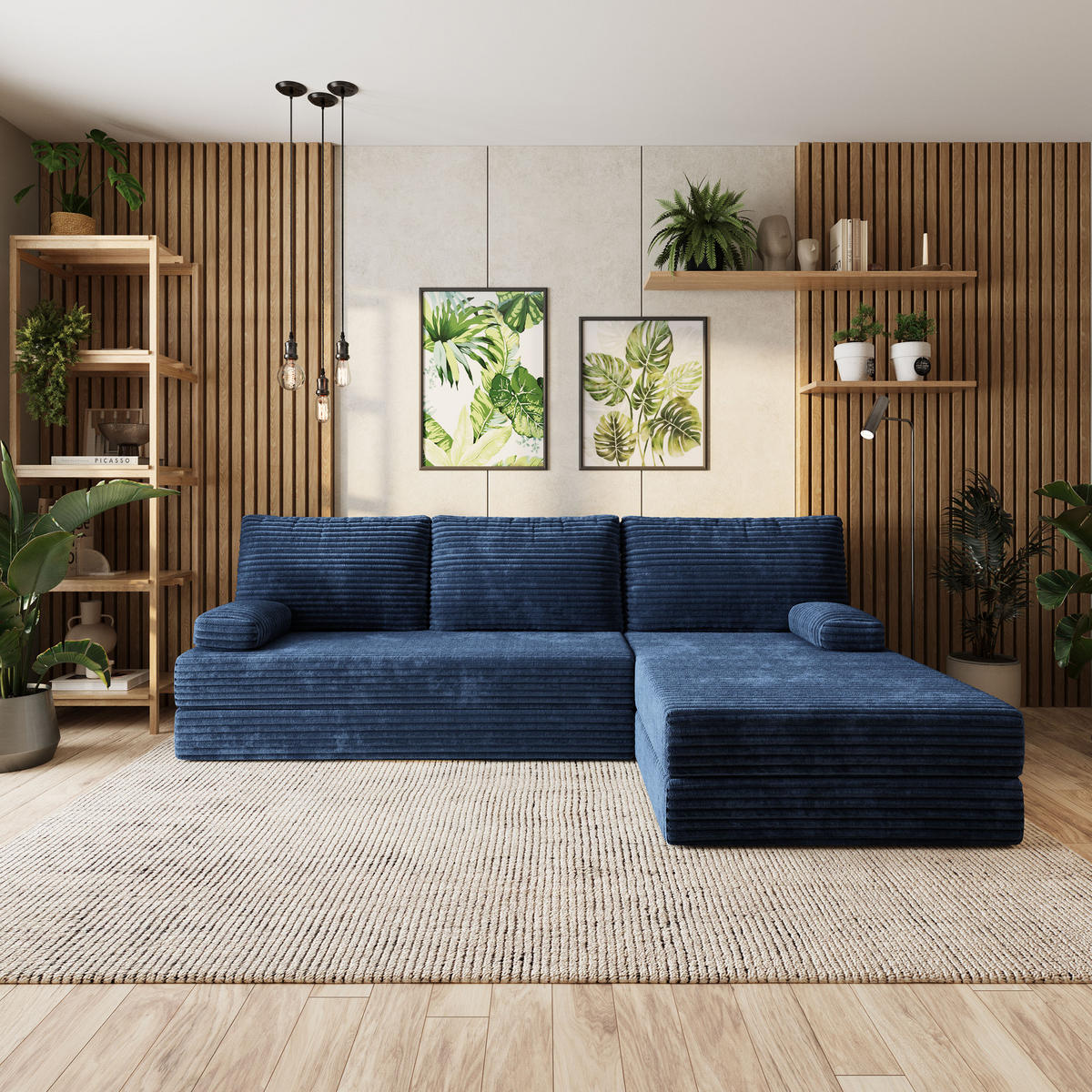 ECKSOFA ANKO modulares Boneless Sofa mit Schlaffunktion Blau Kordstoff - Blau, Textil (270/160cm) - MASSENO