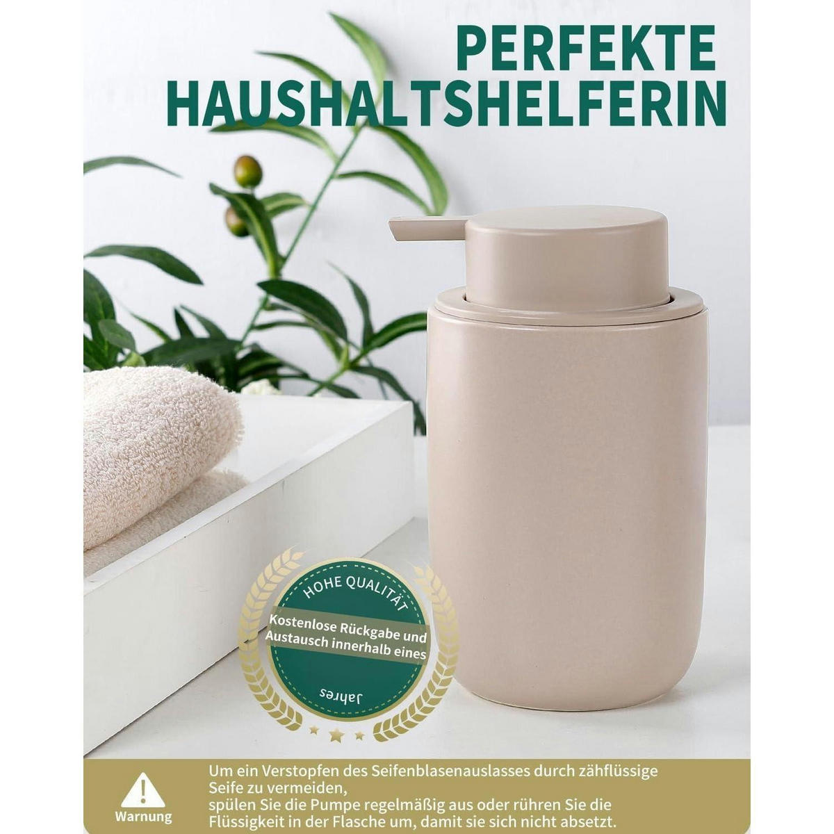 SEIFENSPENDER Keramik Khaki 350ml - Beige, Keramik (8/14/8cm)