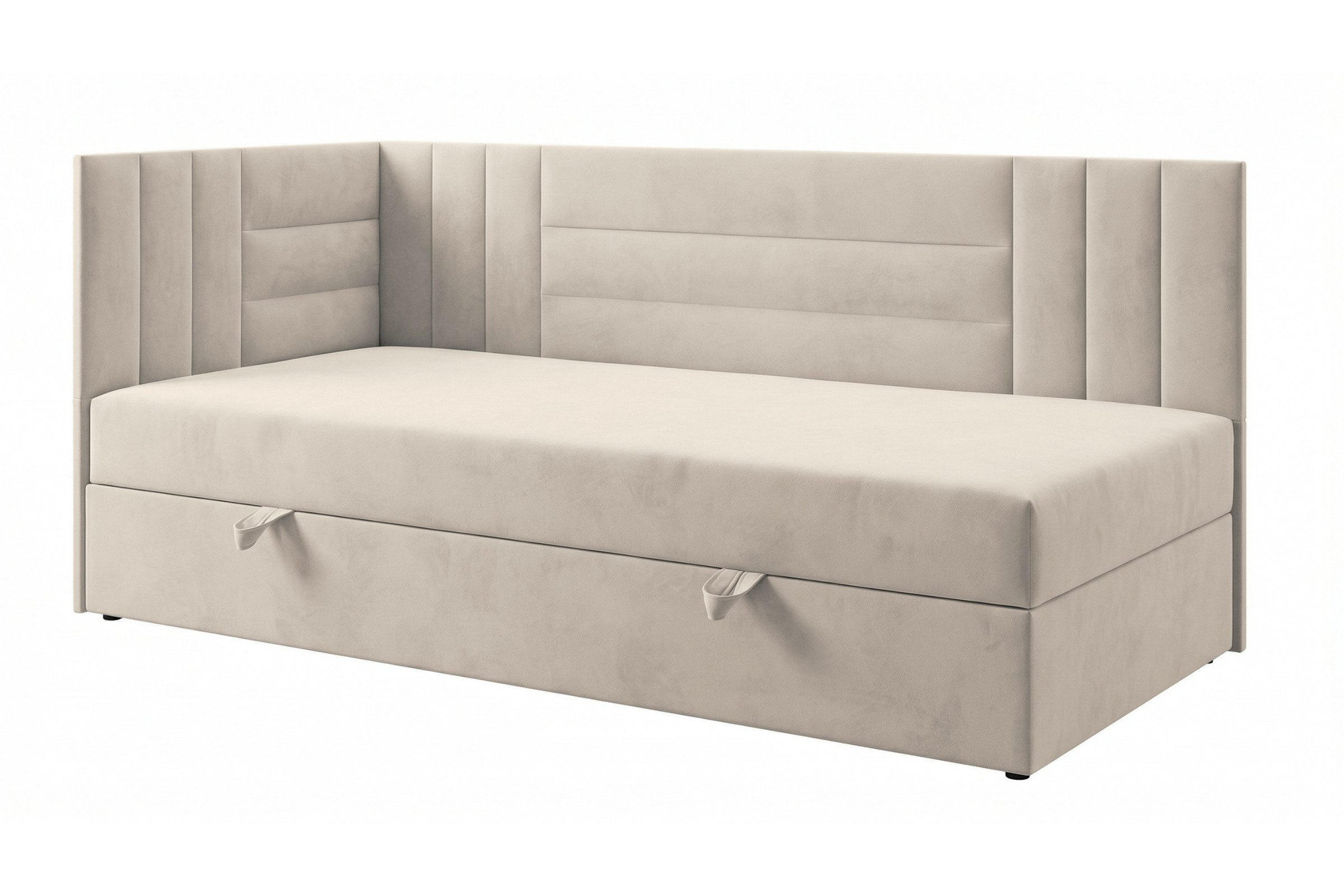 BOXBETT KAYA 90/200 in Velours Ecru H3 links - Ecru, Holz/Holzwerkstoff (90/200cm) - Deine Möbel 24