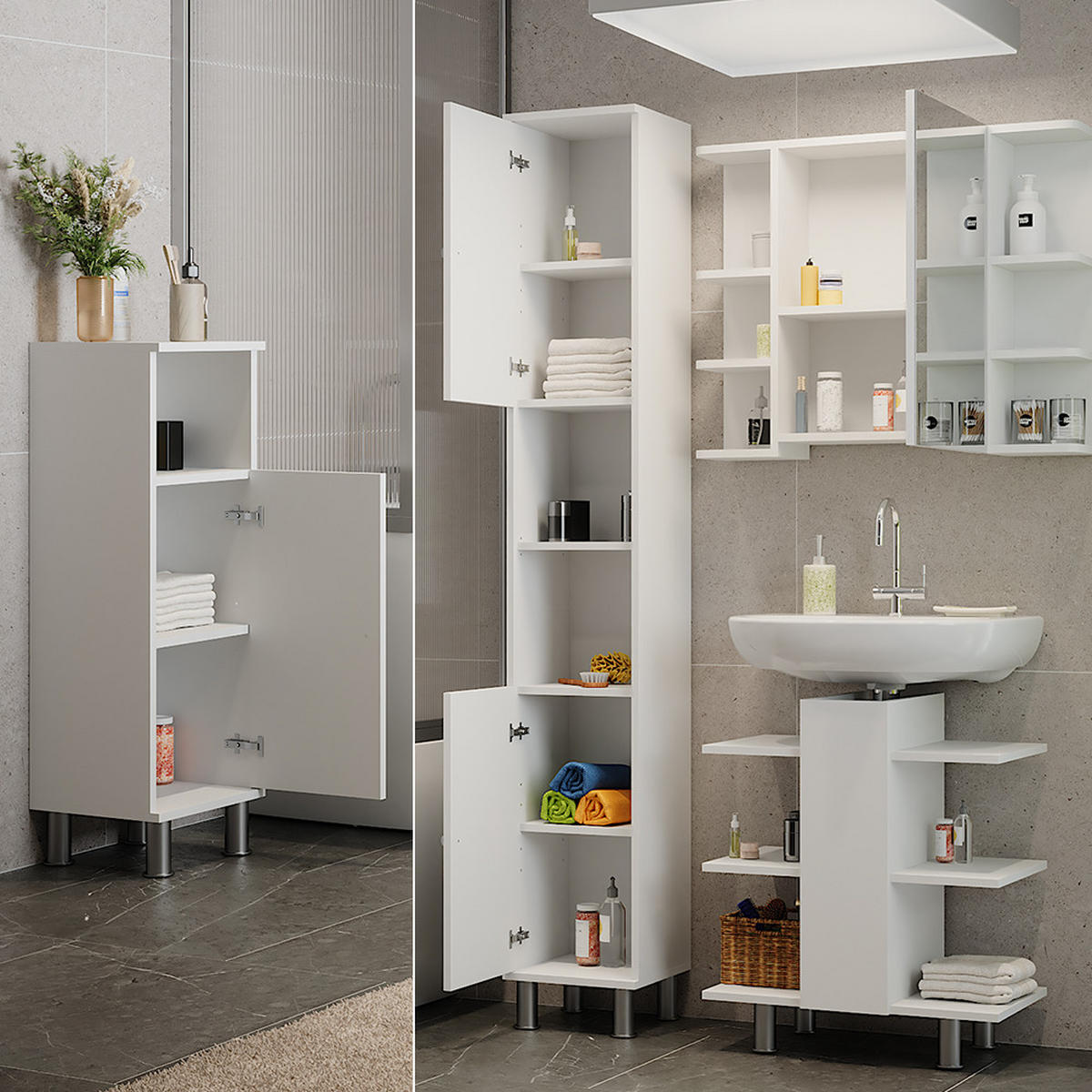 BADMÖBEL-SET Fynn Weiß 4 Teile - Weiß, Holzwerkstoff (79.6/190/36.6cm) - Vicco
