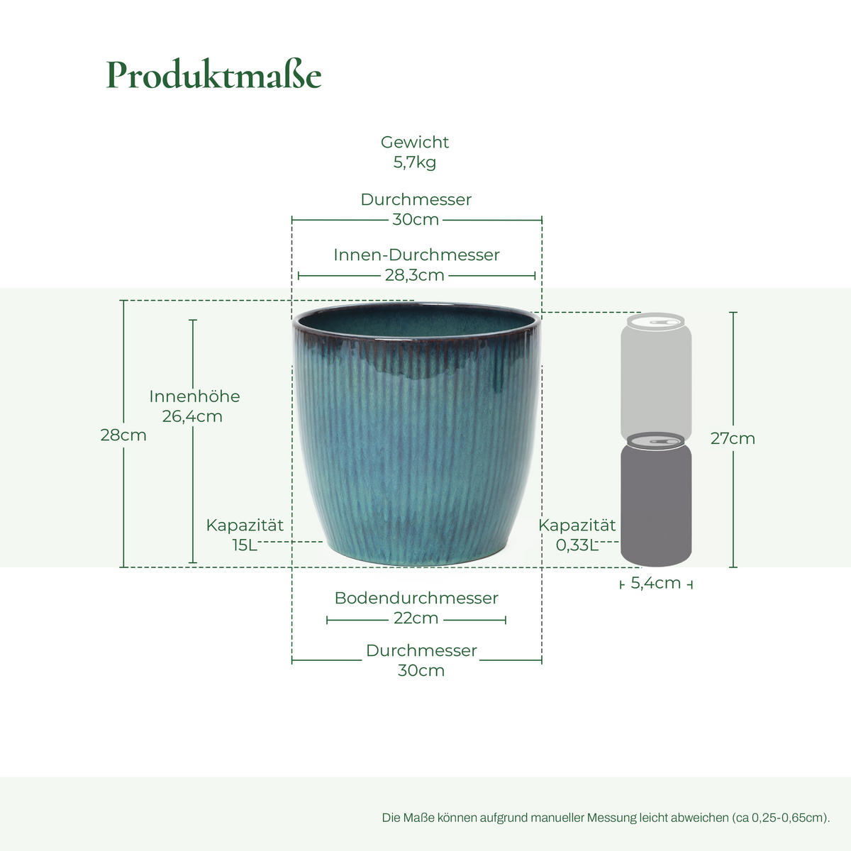 BLAUER Keramik-Blumentopf, Durchmesser 30 cm, Höhe 28 cm - Blau, Keramik (29cm) - Hometopia