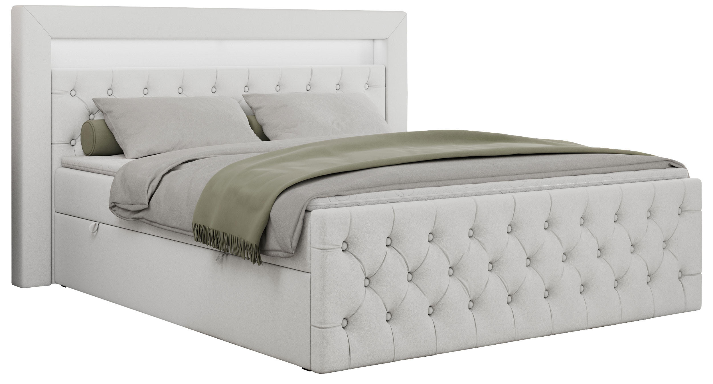 BOXBETT GOLD-9 LED 120/200 Weiß Kunstleder - H3 - Weiß, Holz/Textil (120/200cm) - MKS