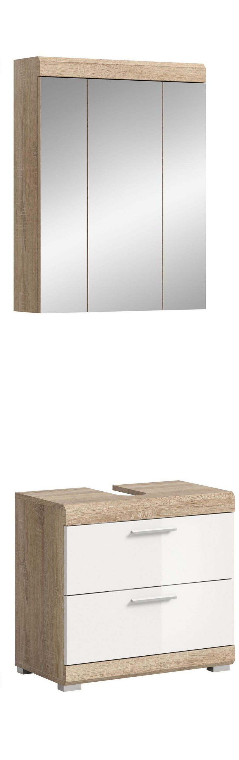 BADKOMBINATION 2tlg. Lambada Bad in Sonoma Eiche hell und weiß hochglanz B/H/T: 60x191x34 cm - Sonoma Eiche, Holz (60/191/37cm)