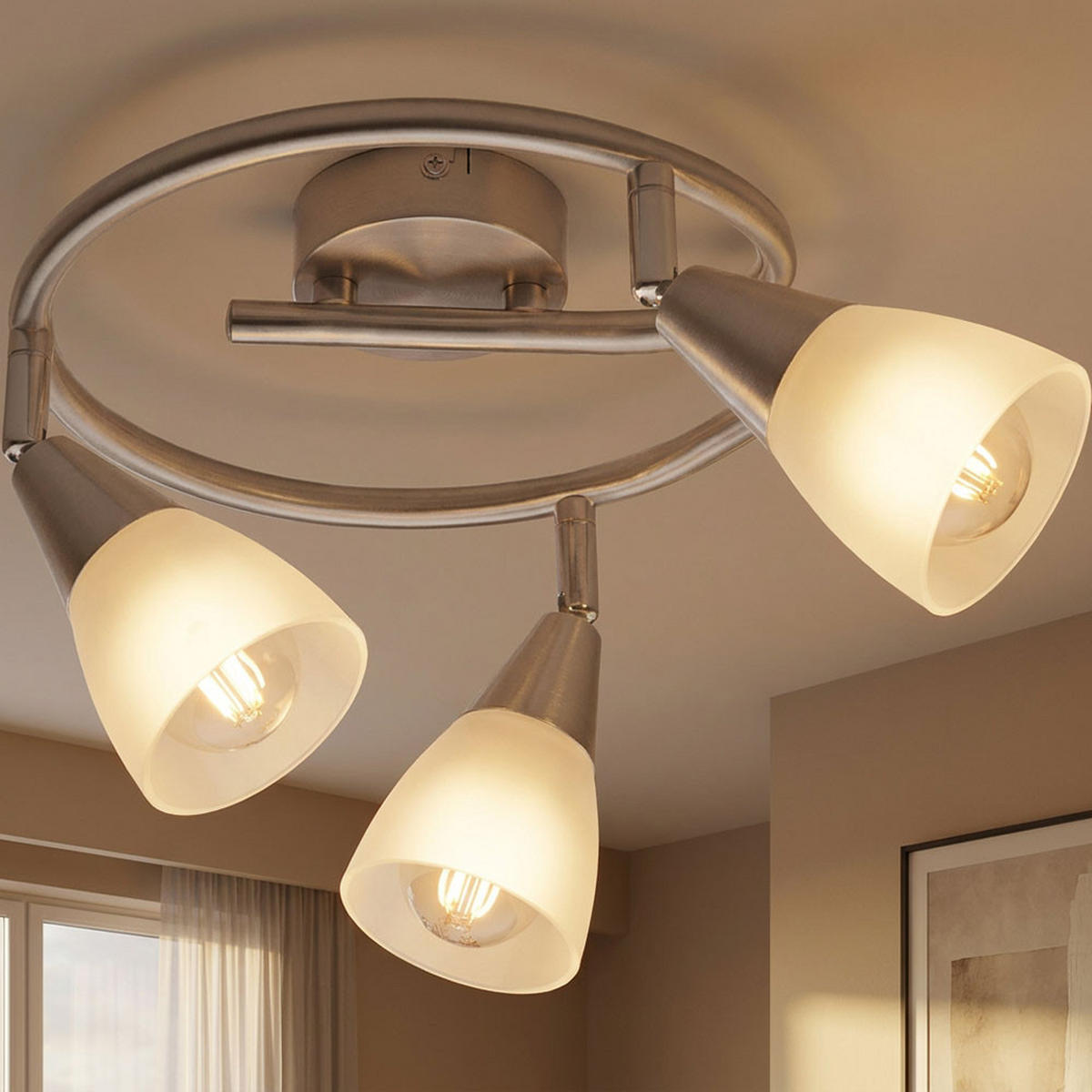 DECKENLEUCHTE Metall Silber schwenkbar - Silberfarben, Glas (29/29/19cm) - Globo Lighting
