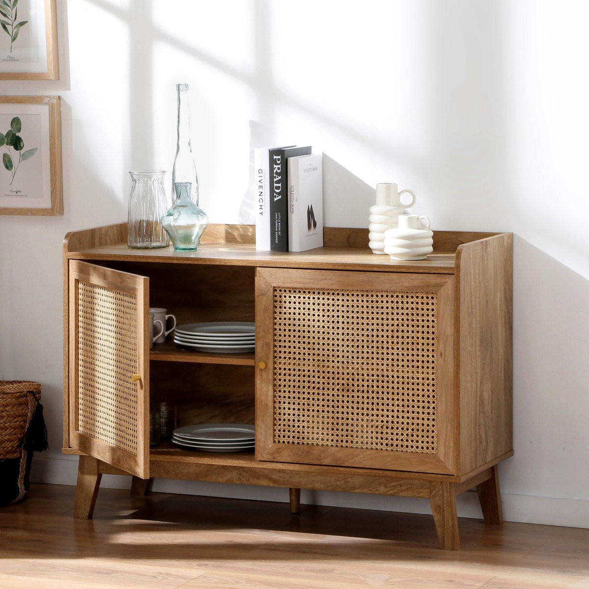 SIDEBOARD 2 Türen mit Rattan-Geflecht L110 cm - PALMO - Apfelbaumfarben, Holzwerkstoff (39/74.5/110cm) - Calicosy