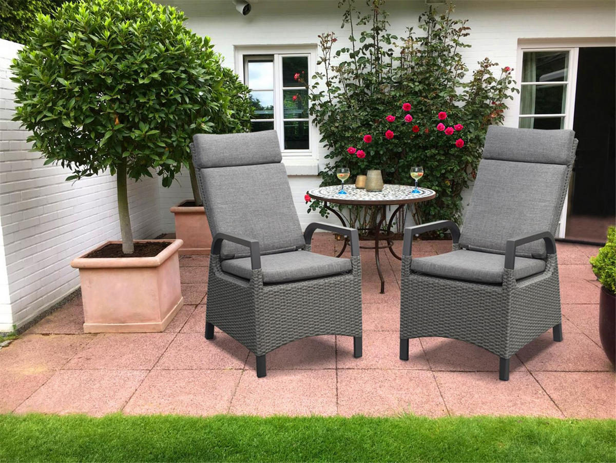 GARTENSTUHL Dallas 2er-Set Aluminium Anthrazit Hochlehner verstellbare Rückenlehne - Grau, Naturmaterialien (80/175/120cm) - bellavista - Home & Garden