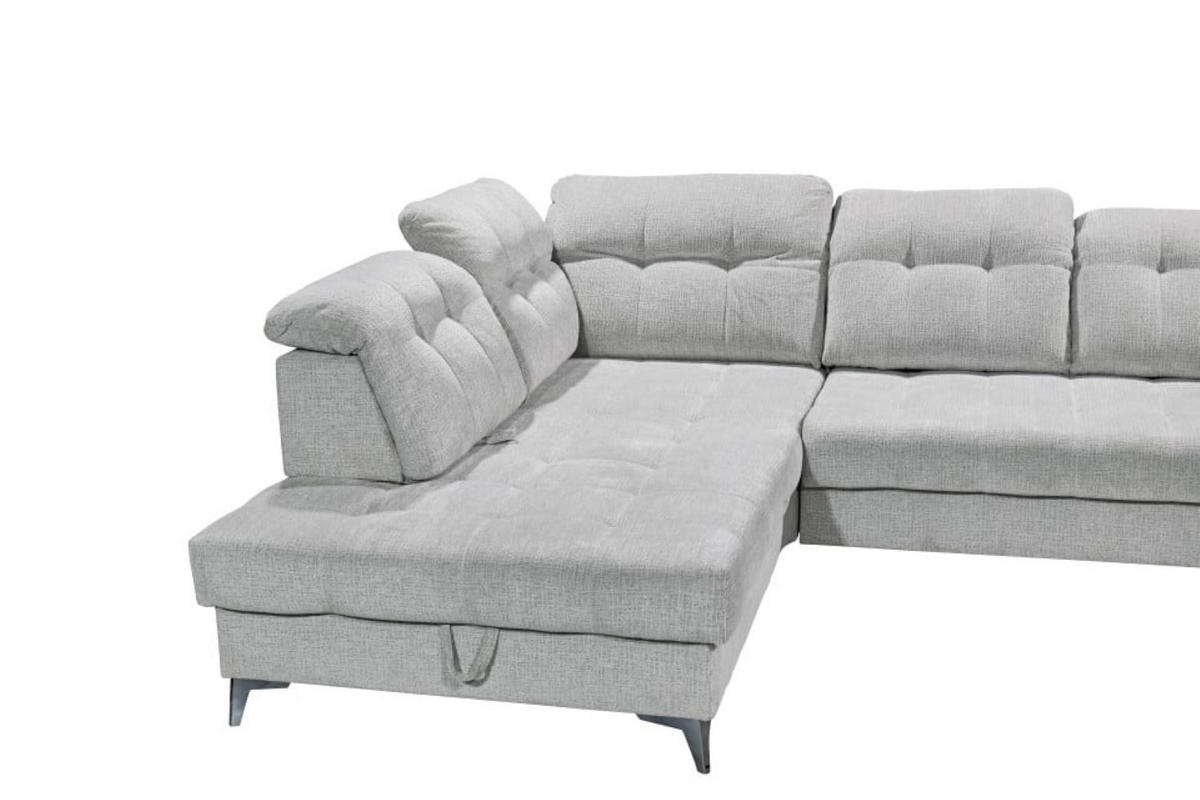 ECKSOFA mit elektronischem Sitzvorschub, Bettkasten und USB-Anschluss - Hellgrau/Schwarz, Textil/Metall (289/220cm) - ed exciting design