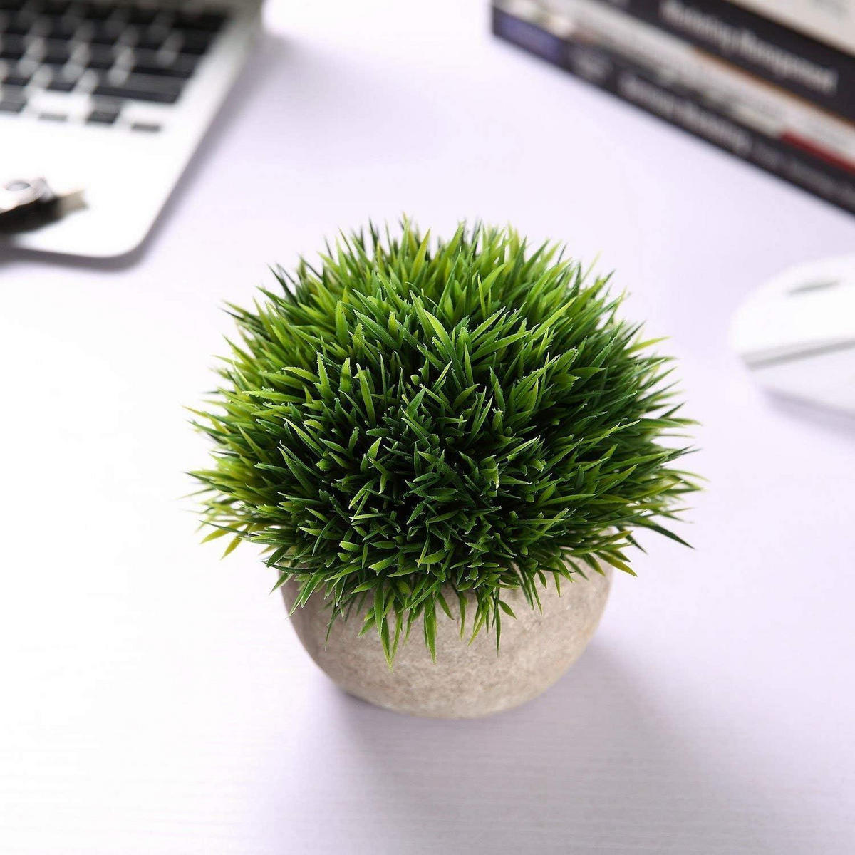 KÜNSTLICHE Topfpflanze Gras Bonsai 6er-Set Beton-Optik - Grün, Kunststoff (12.5cm)