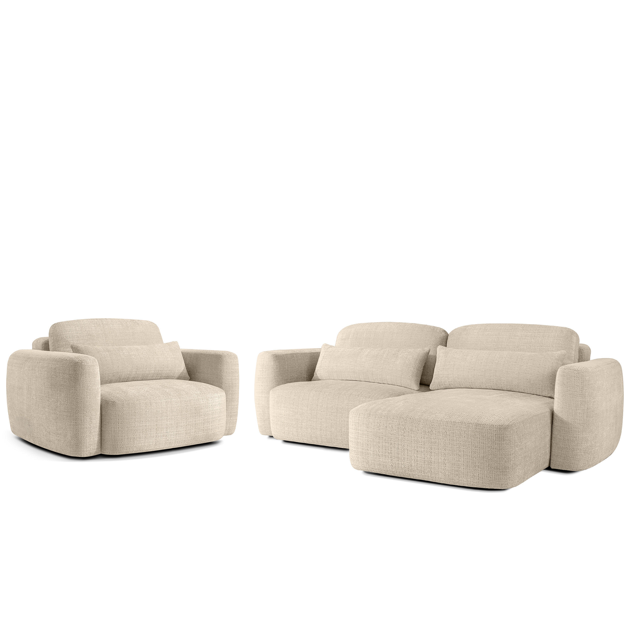SITZGARNITUR ELOSA - Creme, Holz/Textil (245/85/165cm) - KONSIMO®