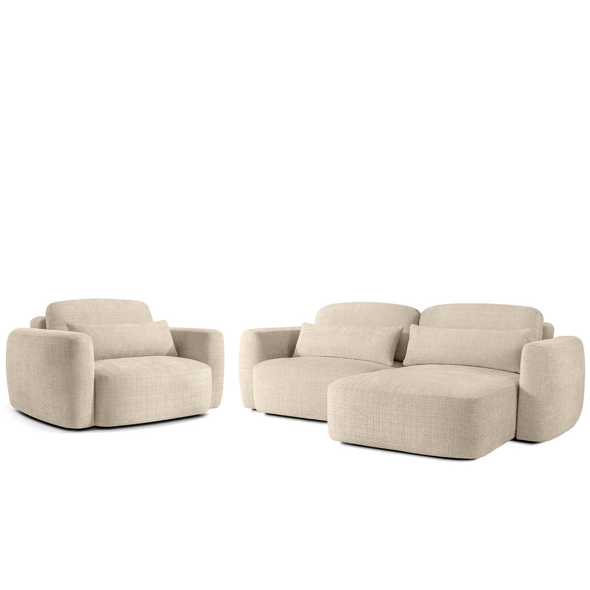SITZGARNITUR ELOSA - Creme, Holz/Textil (245/85/165cm) - KONSIMO®