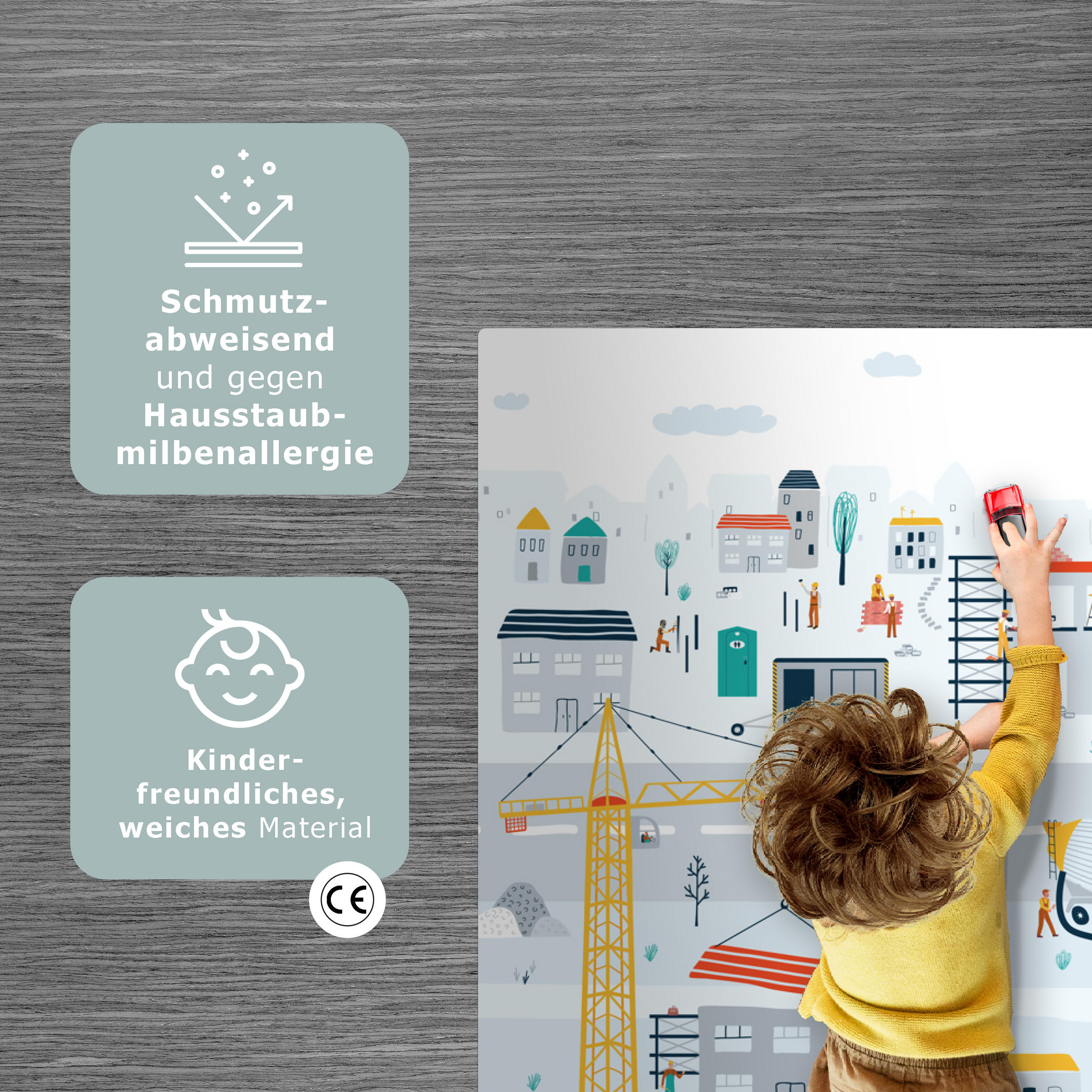 KINDERTEPPICH Baustelle - Traktor - Bagger - Auto - Design 135x90 cm - Multicolor, Kunststoff (135/90cm) - MuchoWow