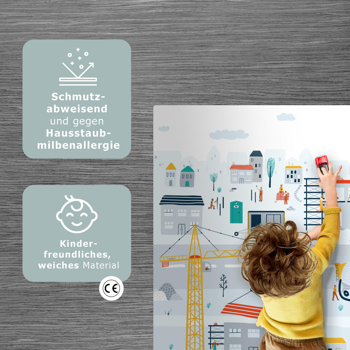 KINDERTEPPICH Baustelle - Traktor - Bagger - Auto - Design 135x90 cm - Multicolor, Kunststoff (135/90cm) - MuchoWow