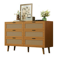 KOMMODE, 6 Schubladen, mit Retro-Rattan-Optik und Metallgriffen, 120x40x76,5 cm, Walnussfarben - Walnussfarben, Holzwerkstoff (40/76.5/120cm) - Modfu