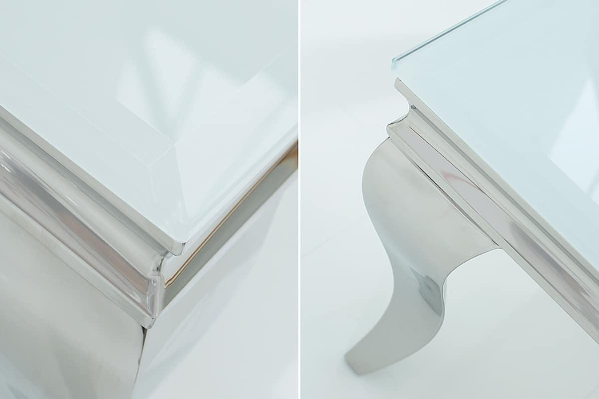 COUCHTISCH MODERN BAROCK rechteckig Silber|Weiß 100cm - Silberfarben/Weiß, Glas/Metall (60/100/45cm) - riess-ambiente