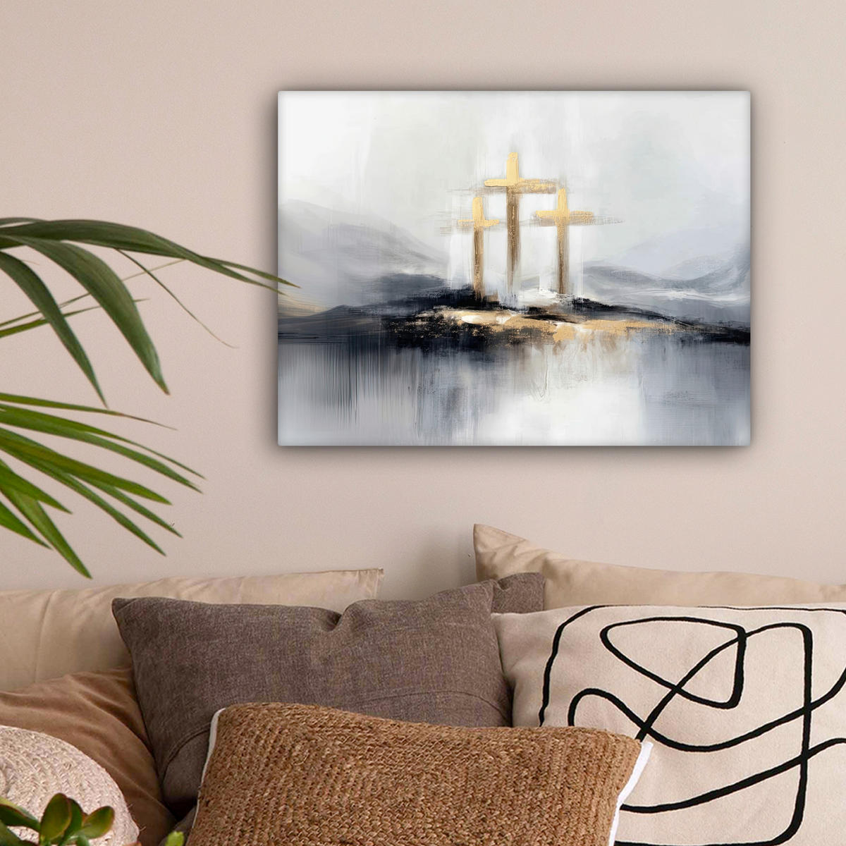 LEINWANDBILD Abstrakt - Malerei - Christentum - Kreuz Wandbild 40x30 cm - Weiß, Textil (40/30cm) - MuchoWow