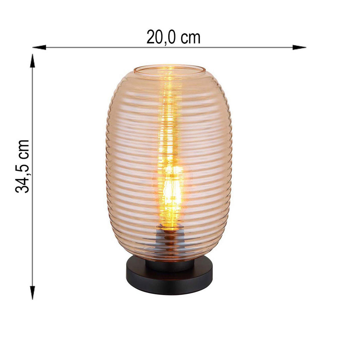 TISCHLEUCHTE Glas Amber Schwarz - Orange, Glas (20/20/34.5cm) - Globo Lighting