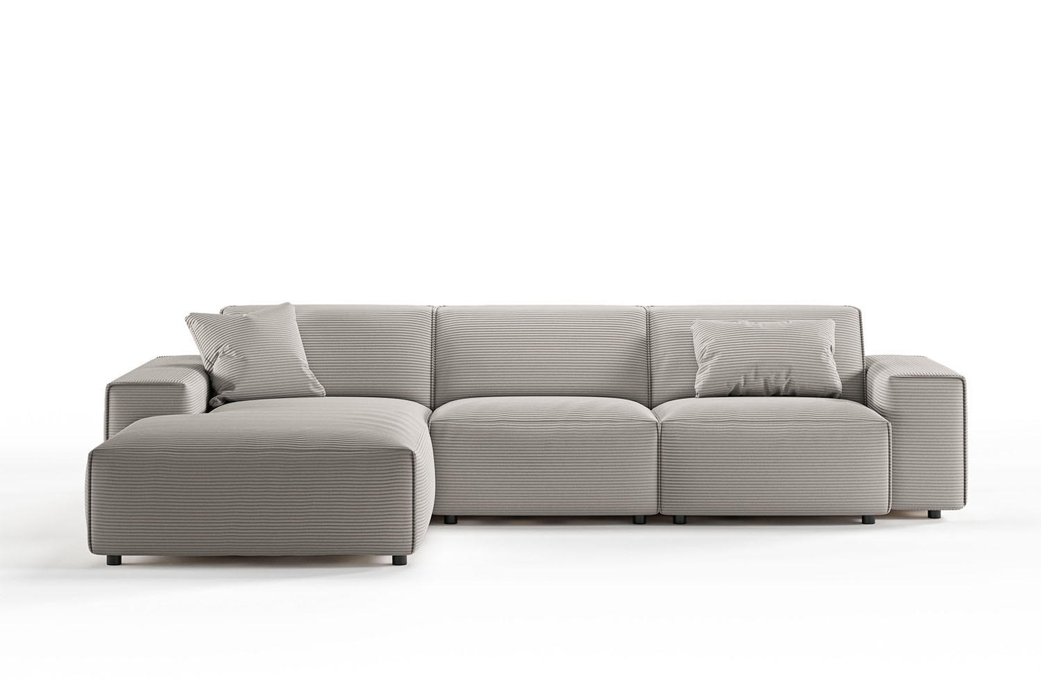 ECKSOFA RANI Steingrau Cord - Greige/Schwarz, Kunststoff/Textil (299/189cm) - KAWOLA