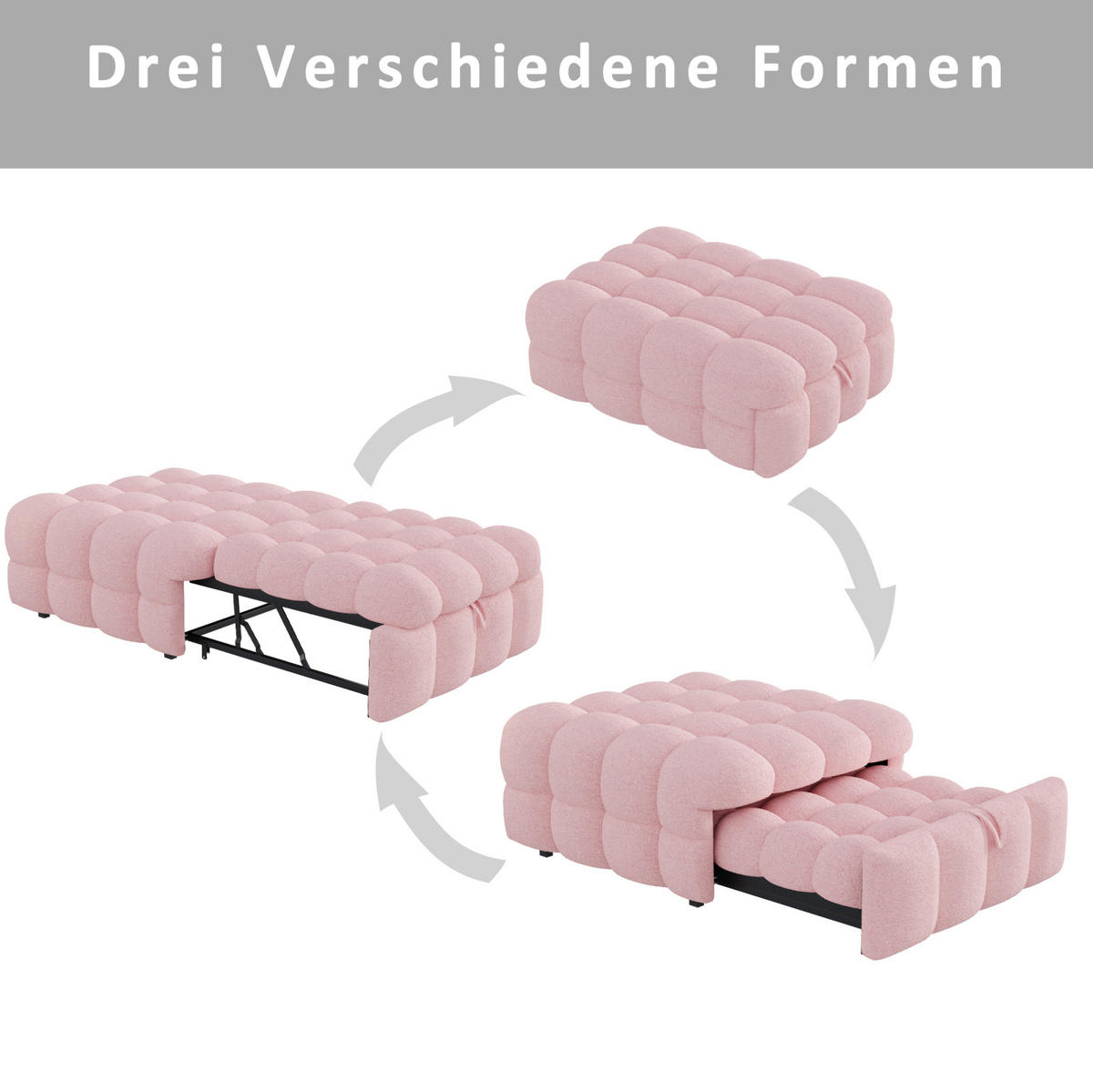 SCHLAFSOFA aus Bouclé 183x76x42 cm Rosa 2-in-1 als Fußhocker und Einzelbett - Rosa, Textil (70/180cm) - IVMEU