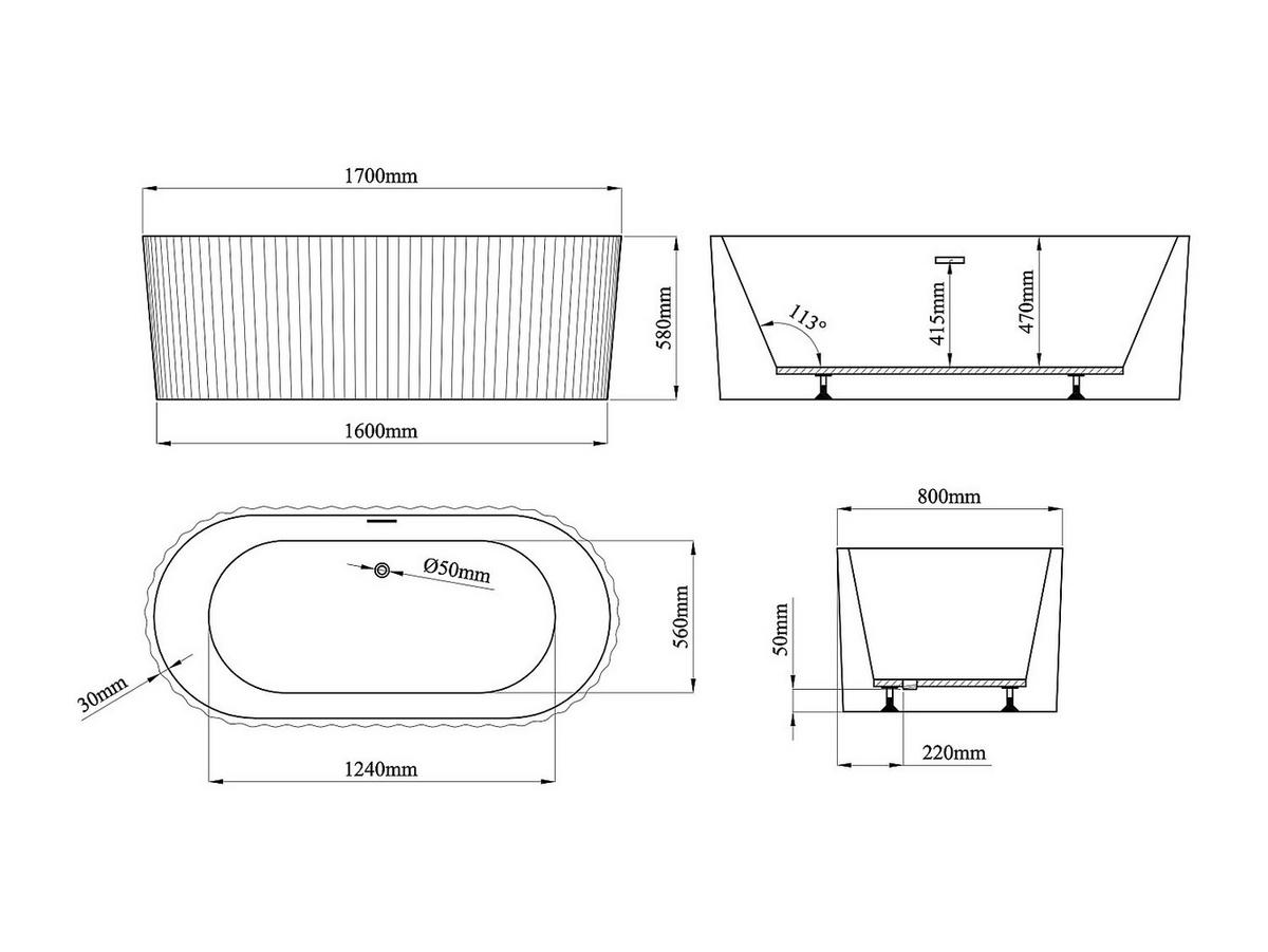 FREISTEHENDE Badewanne - 1 Person - Acryl - Schwarz - Schwarz, Kunststoff (170/58/80cm) - Vente-Unique