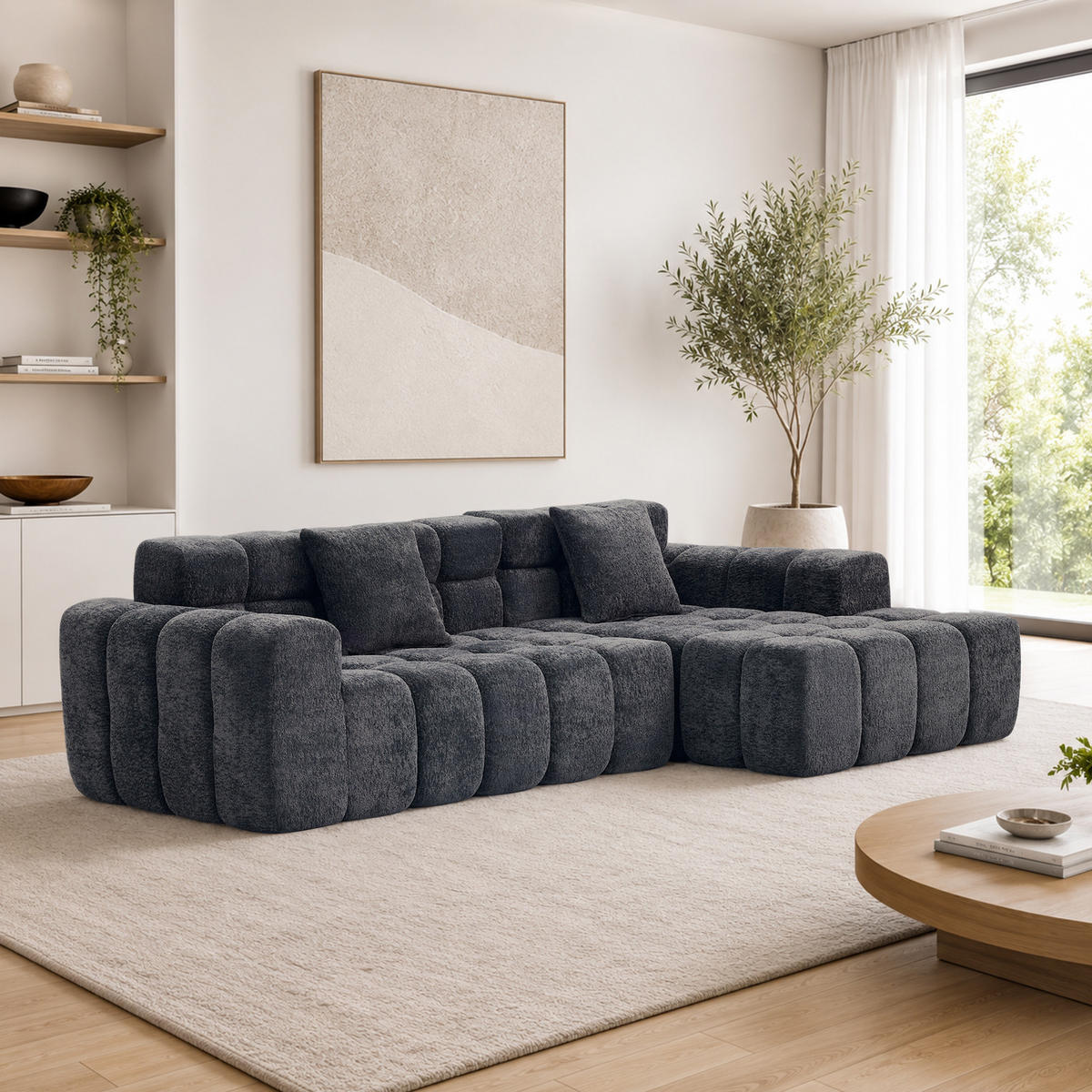ECKSOFA 250/125/74 cm aus Samtstoff mit Moduldesign, Anthrazitgrau - Anthrazit, Textil (125/250cm) - OKMYHOME