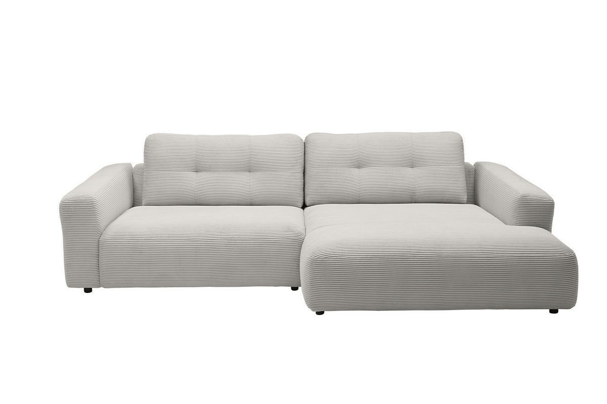 ECKSOFA XL MIKA Hellgrau Cord - Hellgrau/Schwarz, Kunststoff/Textil (296/167cm) - KAWOLA