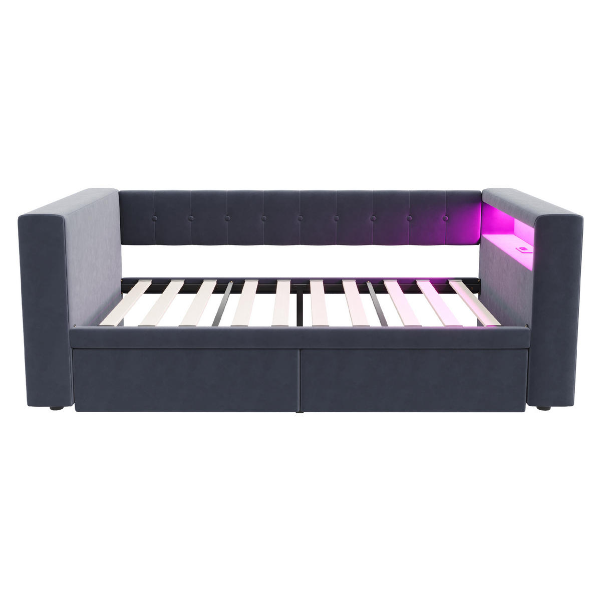 POLSTERBETT 90x190 cm LED Schubladen grau - Dunkelgrau, Textil (90/190cm) - LEBENLANG