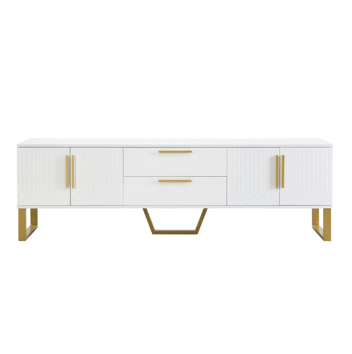 TV-SCHRANK 170/40/53,5 cm weiß MDF mit goldenen Griffen und Füßen, 4 Türen mit Schnitzereien - Weiß, Holzwerkstoff (170/53.5/40cm) - OKWISH