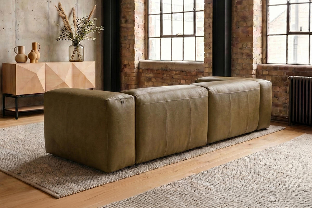 SOFA CELESTE Dunkelgrün Leder - Dunkelgrün/Schwarz, Leder/Kunststoff (302/114cm) - KAWOLA